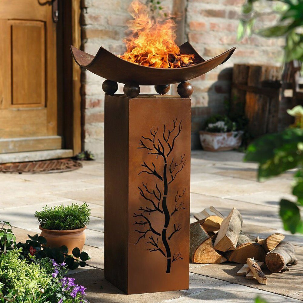 Home-trends24.de Feuerschale Säule Feuerschale 2tlg Garten Deko Beleuchtung Edelrost Pflanzschale