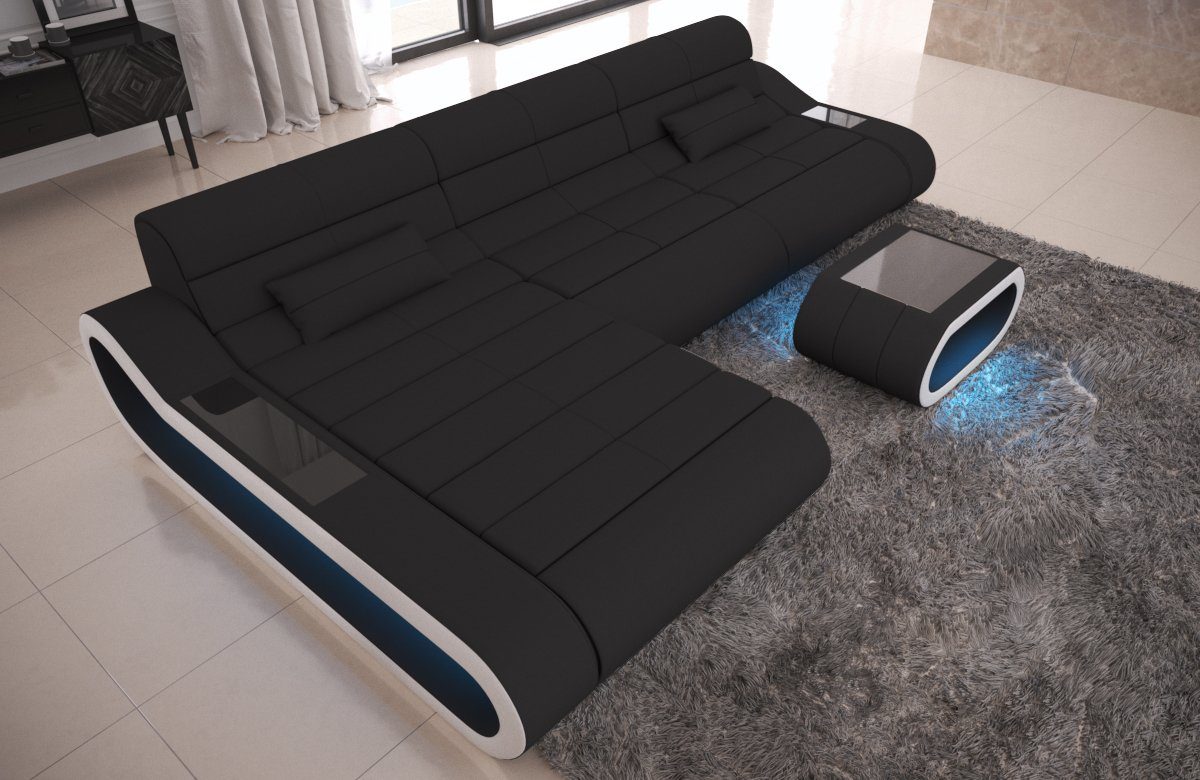 Rückenlehne Ecksofa Dreams C33 -L ergonomischer Concept Schwarz-Weiss Form M mit Designersofa Sofa Stoffsofa,