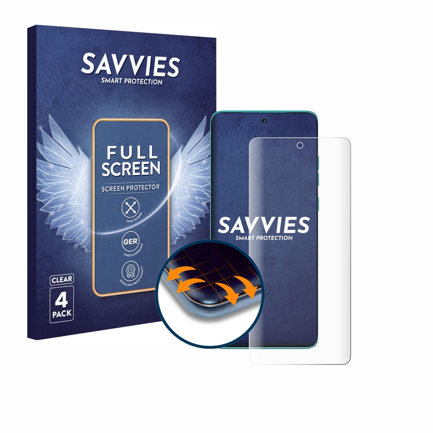 Savvies Displayschutzfolie Fullscreen Schutzfolie für Motorola Edge 60, 4 Stück, Displayschutz Folie Fullcover Klar Transparent