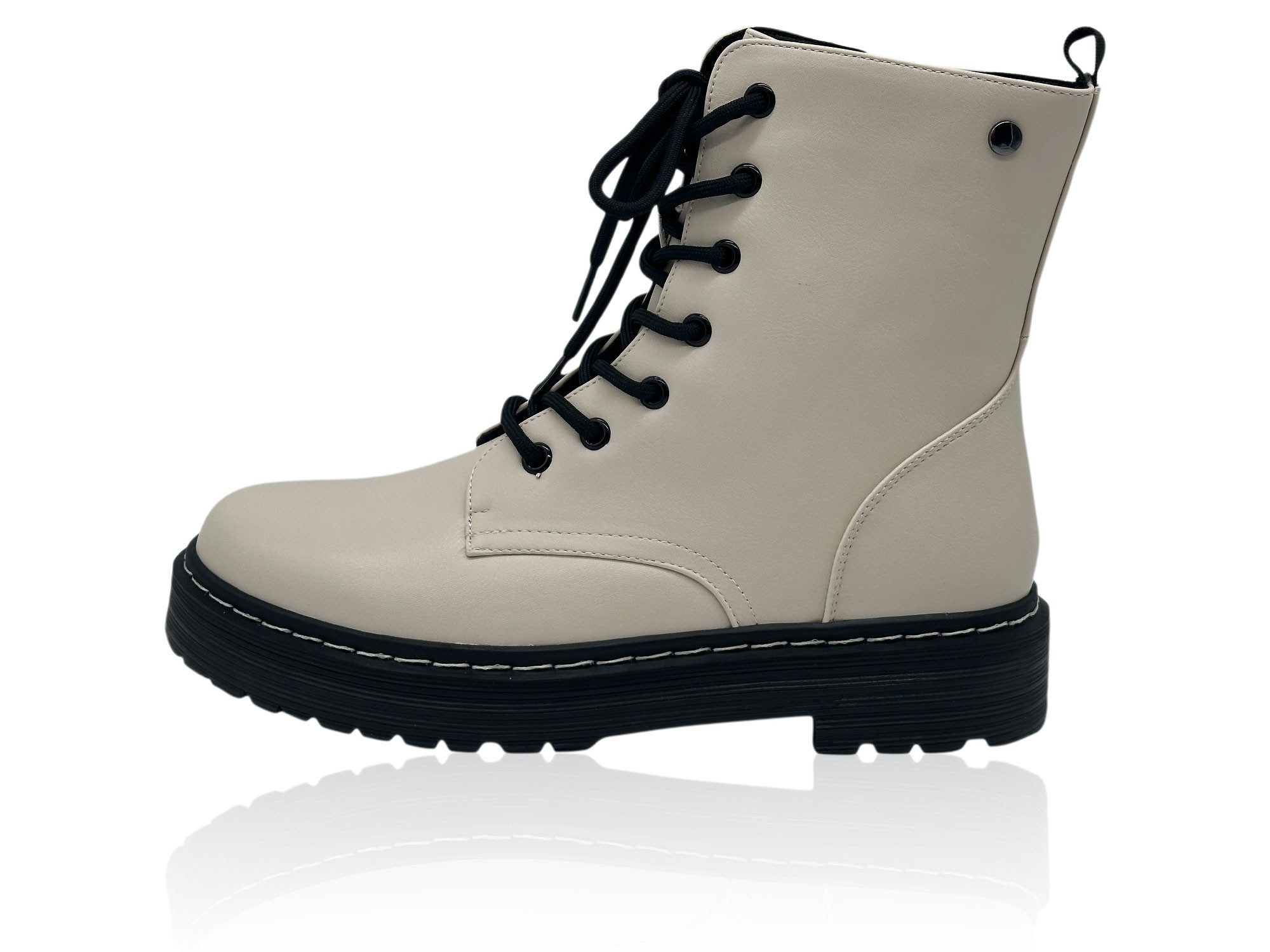 Nowaland Damen Schnürstiefelette mit Profilsohle Schnürstiefelette Warm gefüttert mit markanter Kontrastnaht - Seitenreißverschluss