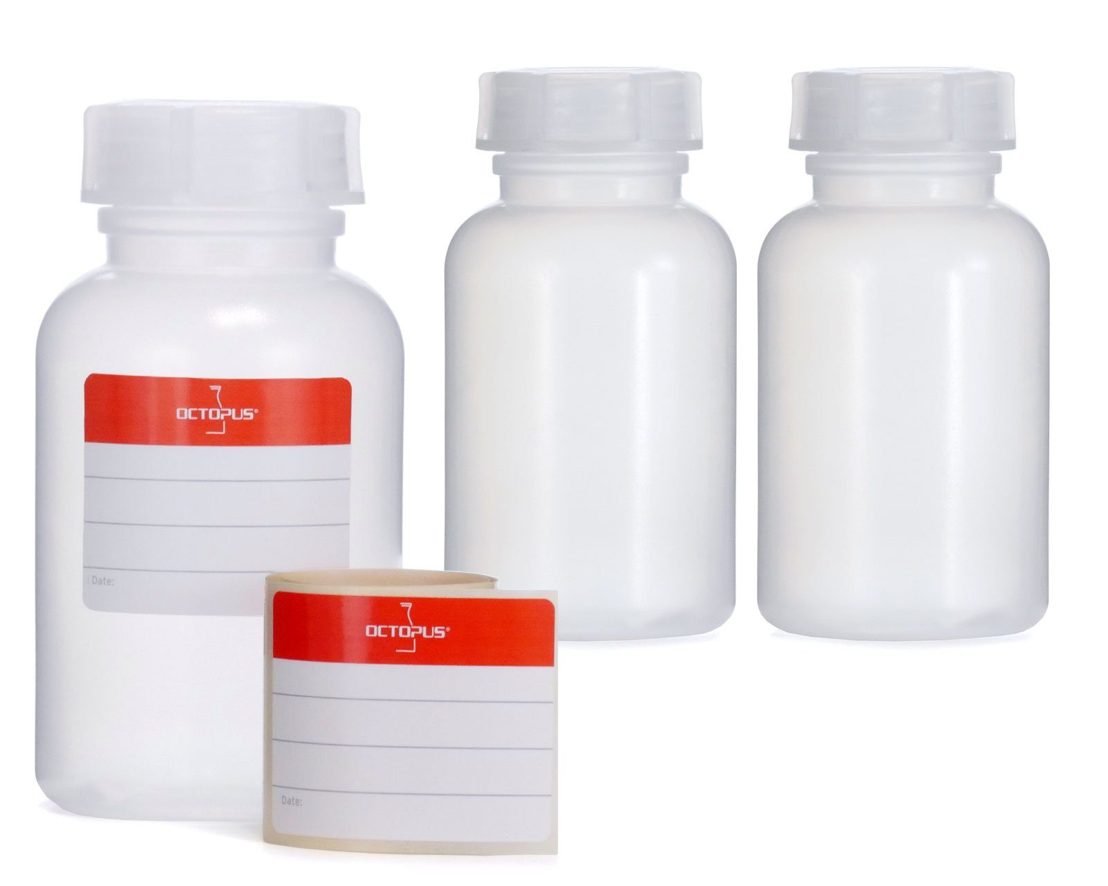 Kanister 3x 250ml Weithalsflasche mit Deckel, naturfarben, rund, G 40