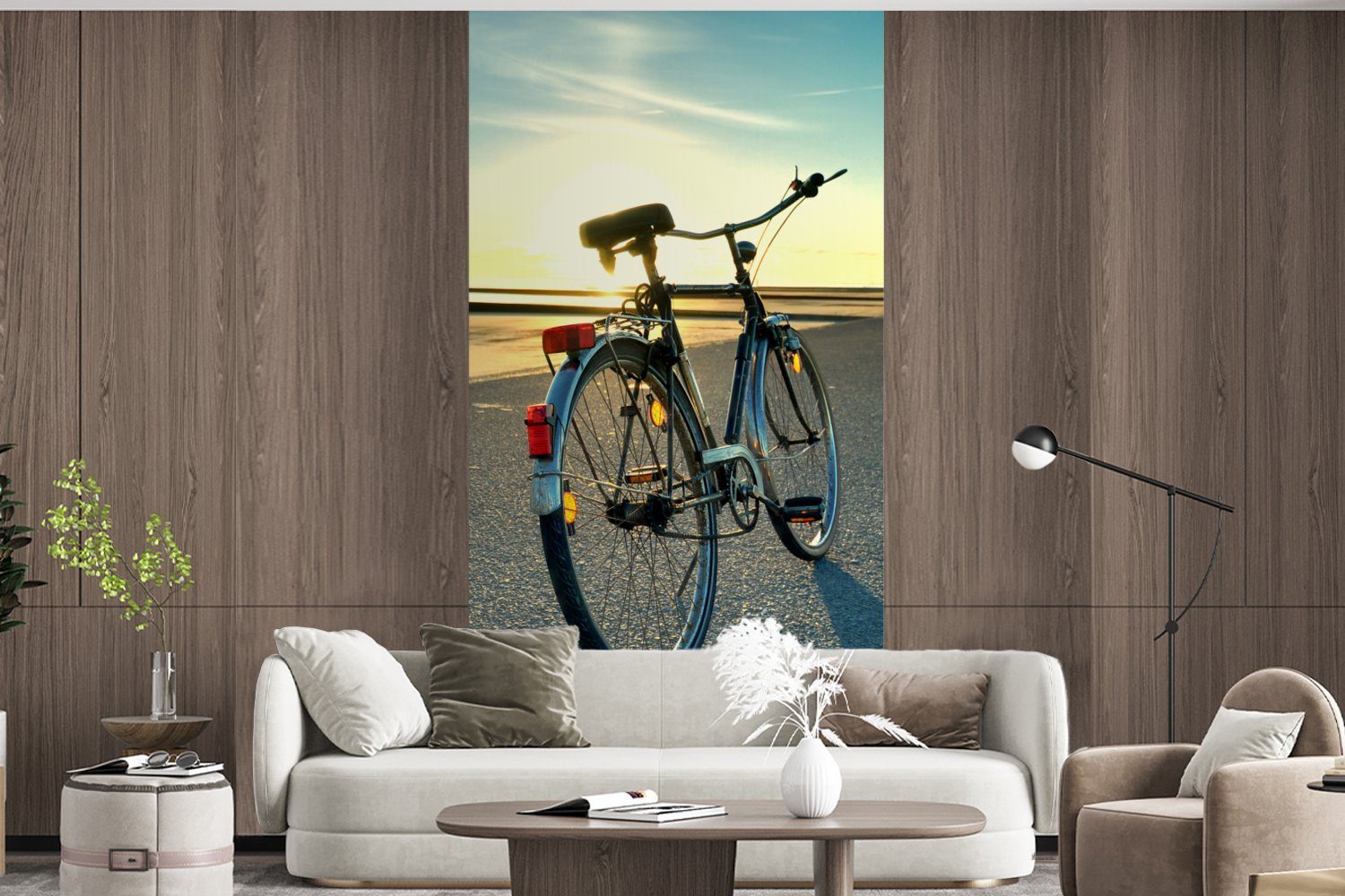 Wohnzimmer Matt, Küche, Sonnenuntergang, Vliestapete Fototapete Fahrrad Nordsee Fototapete - für Schlafzimmer bedruckt, St), - (2 MuchoWow