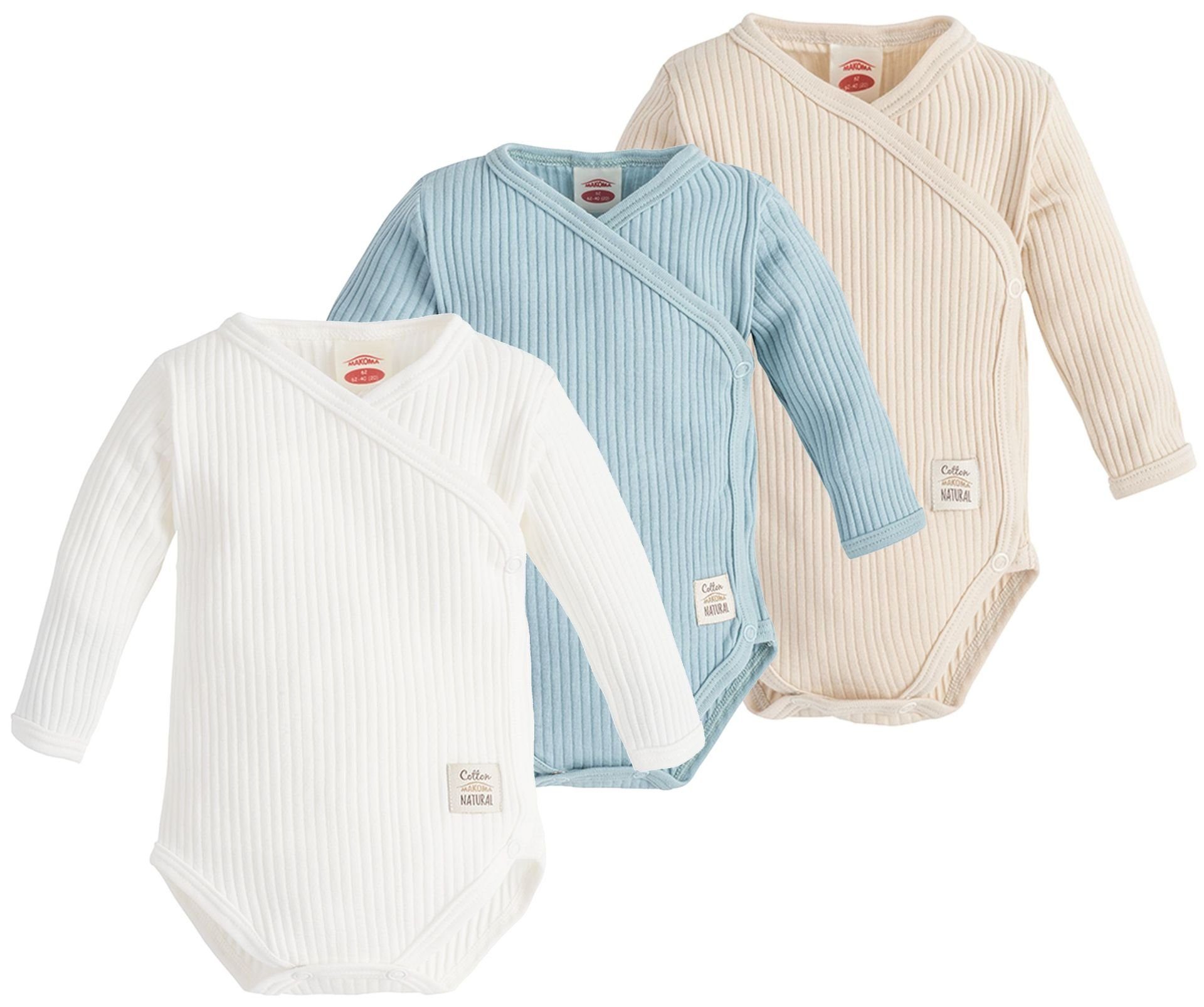 Makoma Wickelbody Baby Langarm Wickelbody Body Neugeborene Jungen & Mädchen (Spar-Set, 3-tlg., 3er-Pack) 100% Baumwolle cremefarben