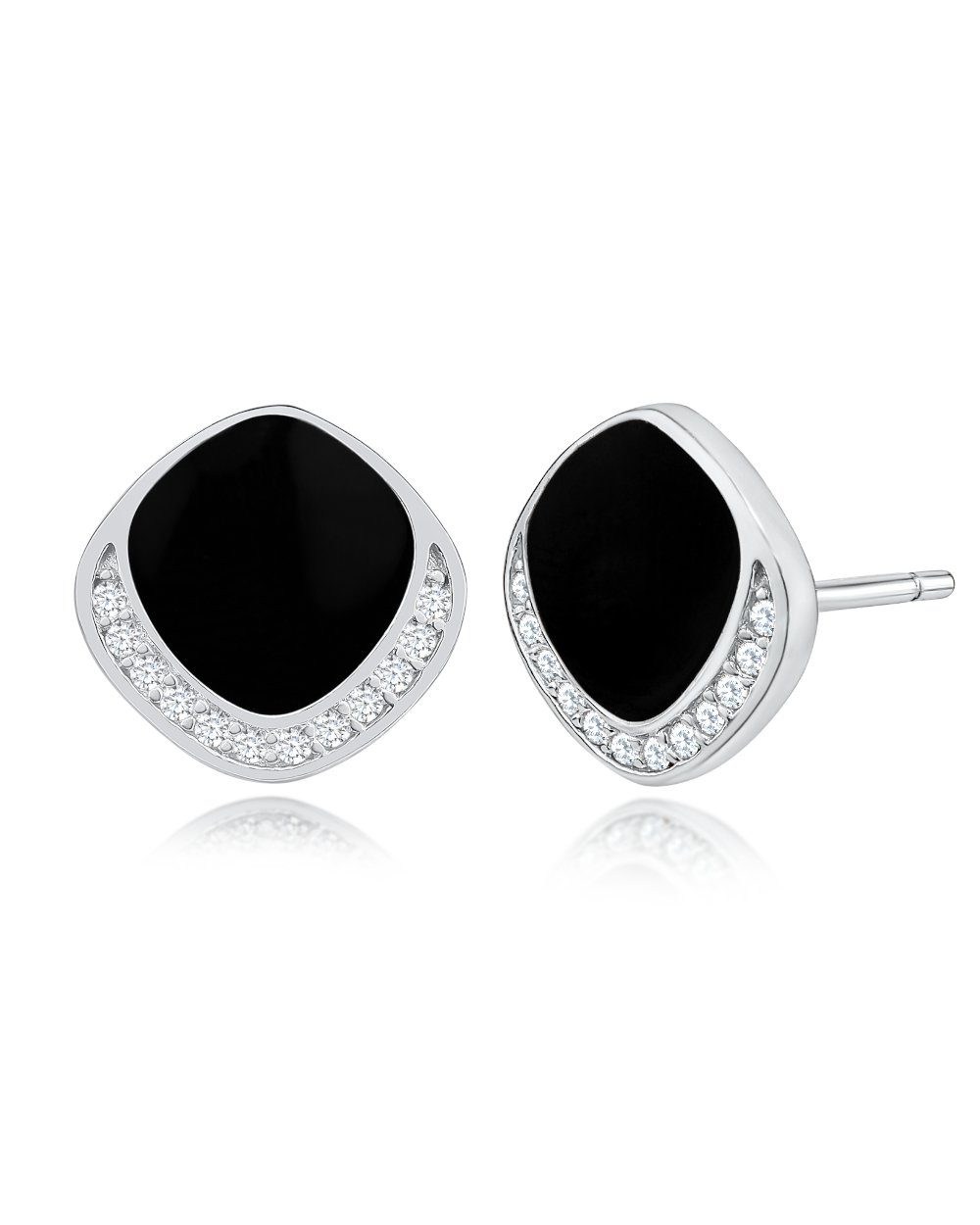 DANIEL CLIFFORD Paar Ohrstecker 'Pam' Damen Ohrstecker Silber 925 Zirkonia Kristall schwarz (inkl. Verpackung), silberne Ohrringe Sterlingsilber mit schwarzem Kristall