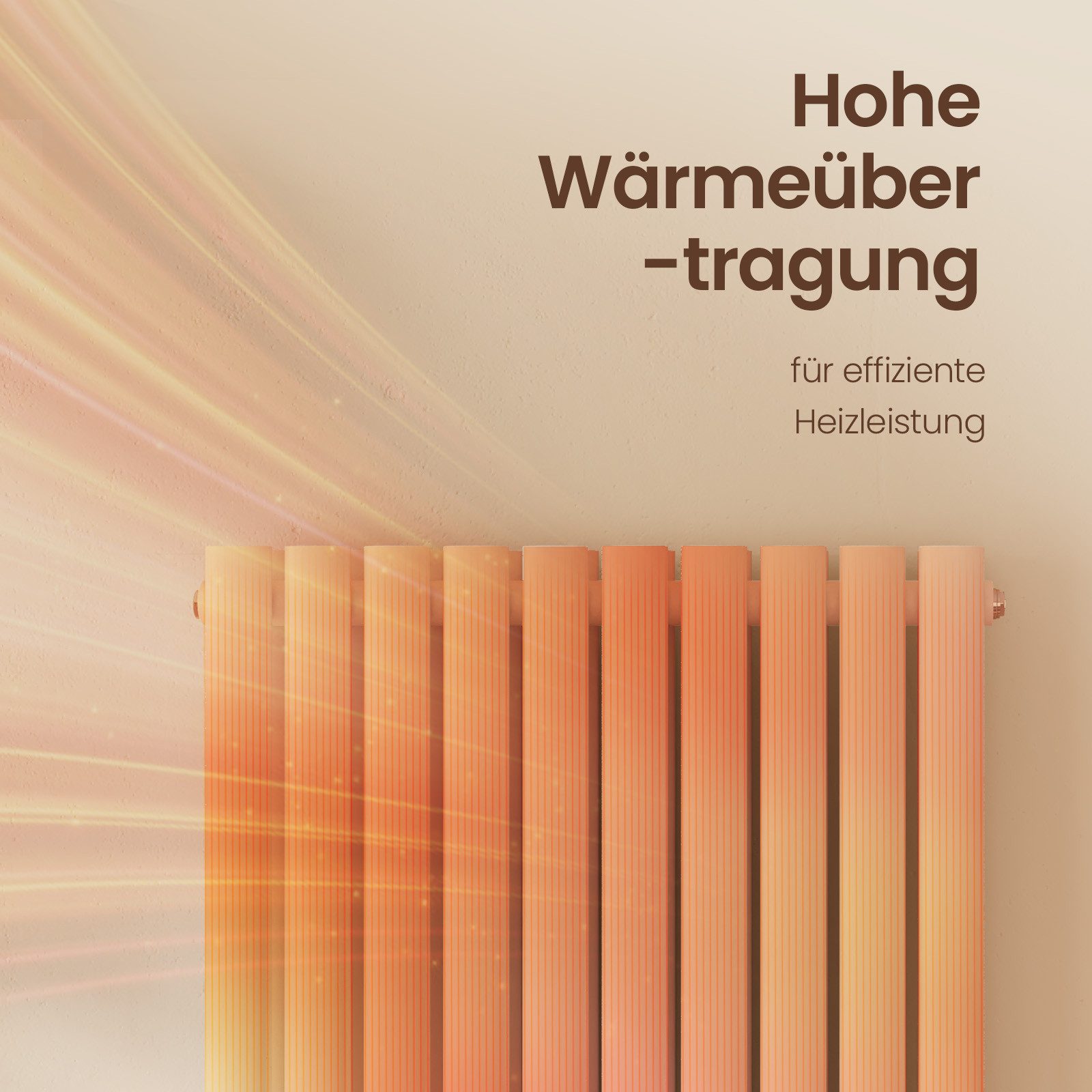 EMKE Heizkörper Design-Heizkörper Vertikal Heizung Ovales Rohr Hochleistung, Mittelanschluss Doppellagig Weiß 2175W für 20qm Raum