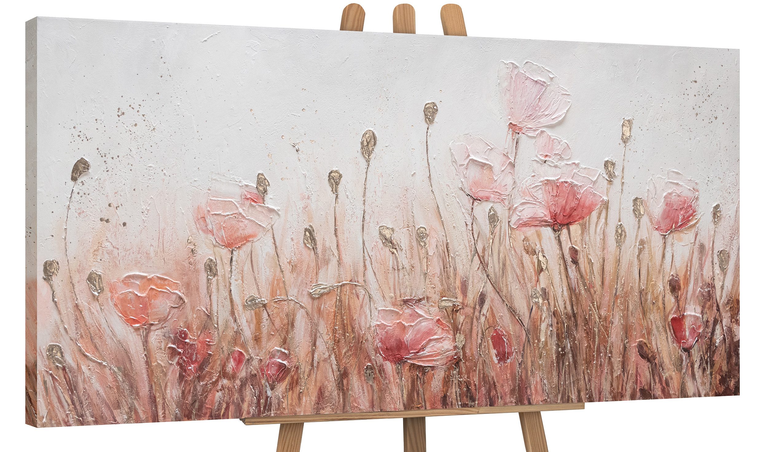 YS-Art Gemälde April, Blumen, Mohnblumen Rosa Flieder Leinwand günstig online kaufen