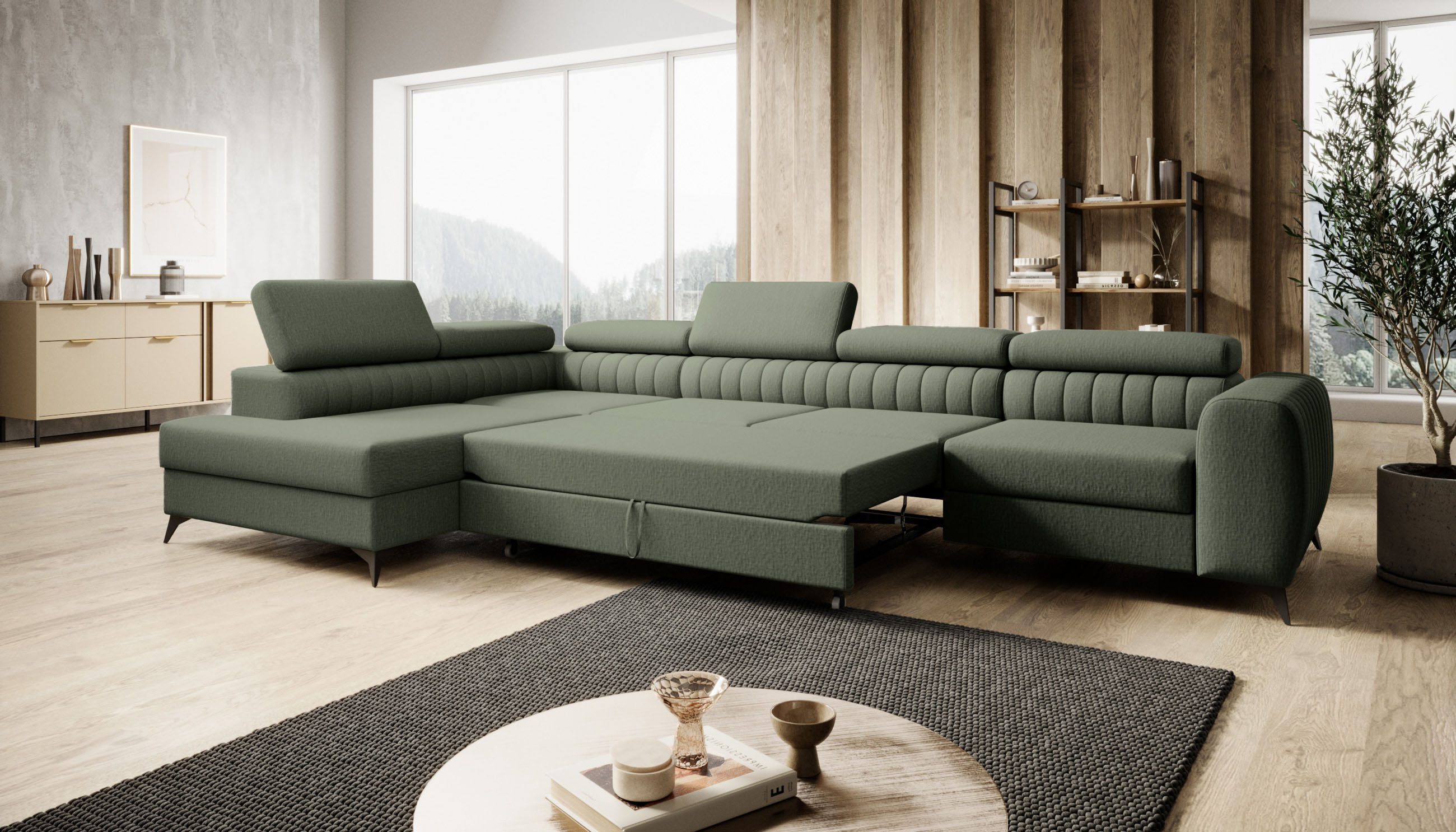 Muffo Ecksofa Piero maxi, mit Schlaffunktion und Bettkasten, Verstellbare Kopfstützen