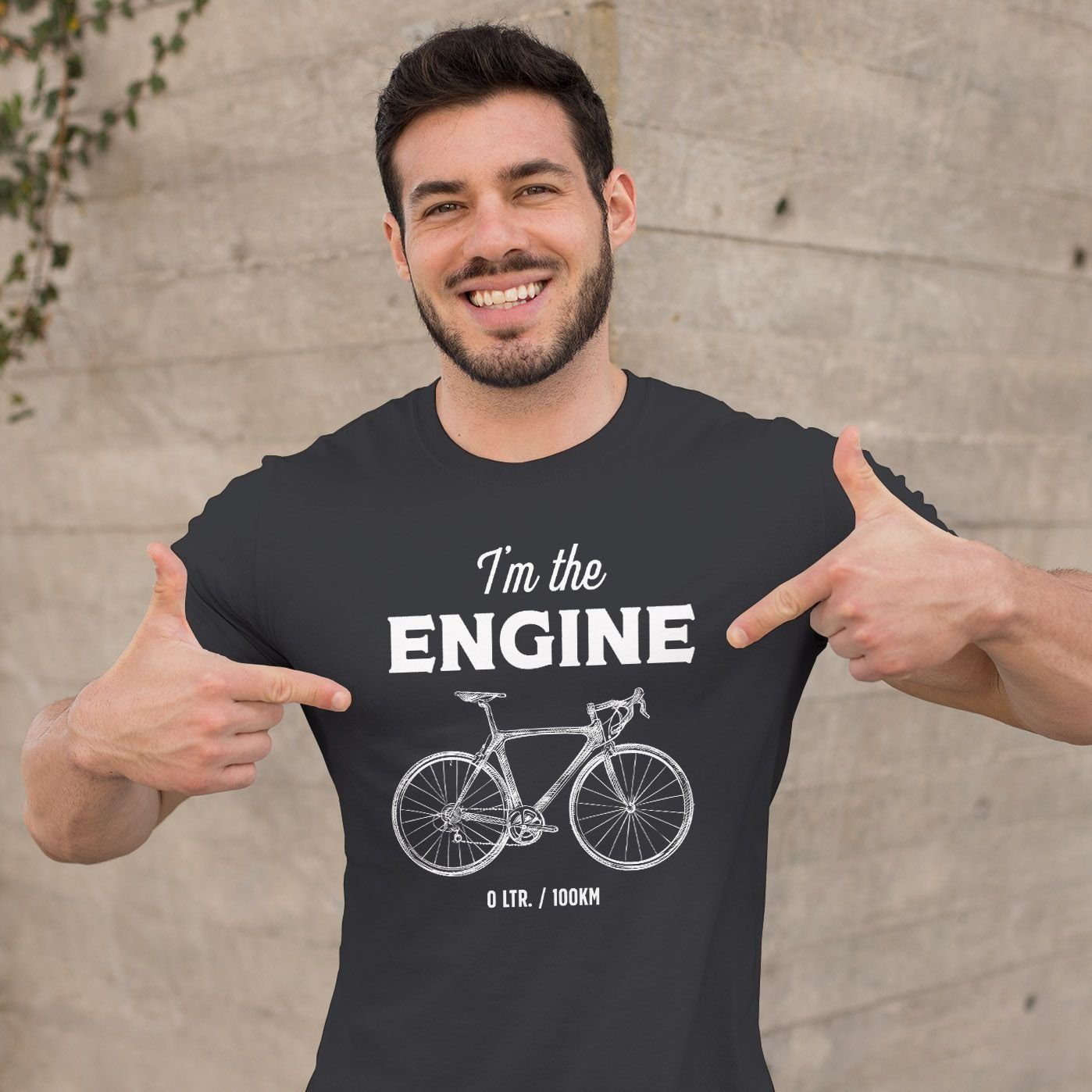 Print-Shirt Bike mit Engine grau Herren Print Sprüche I'm lustig Moonworks® Rad T-Shirt Fahrrad Spruch the Engine MoonWorks Fun-Shirt
