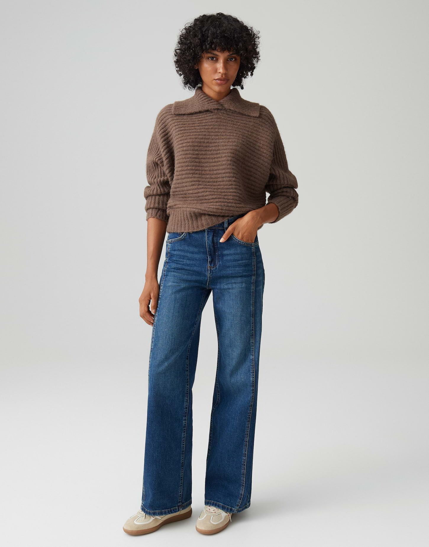 OPUS Weite Jeans MIVY LANE aus Dry Indigo® Mid Rise Long, elastischer Stoff, Längsnaht vorne