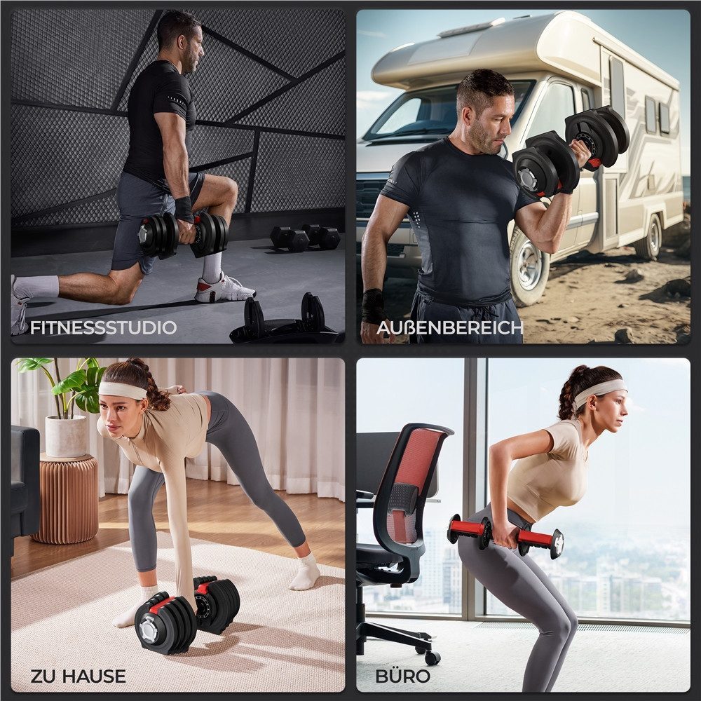 Yaheetech Hantel-Set 11/12/16-in-1 Kurzhanteln 12,5kg/18 kg/24 kg/40 kg, Verstellbare Hantel für Zuhause & Fitnessstudio
