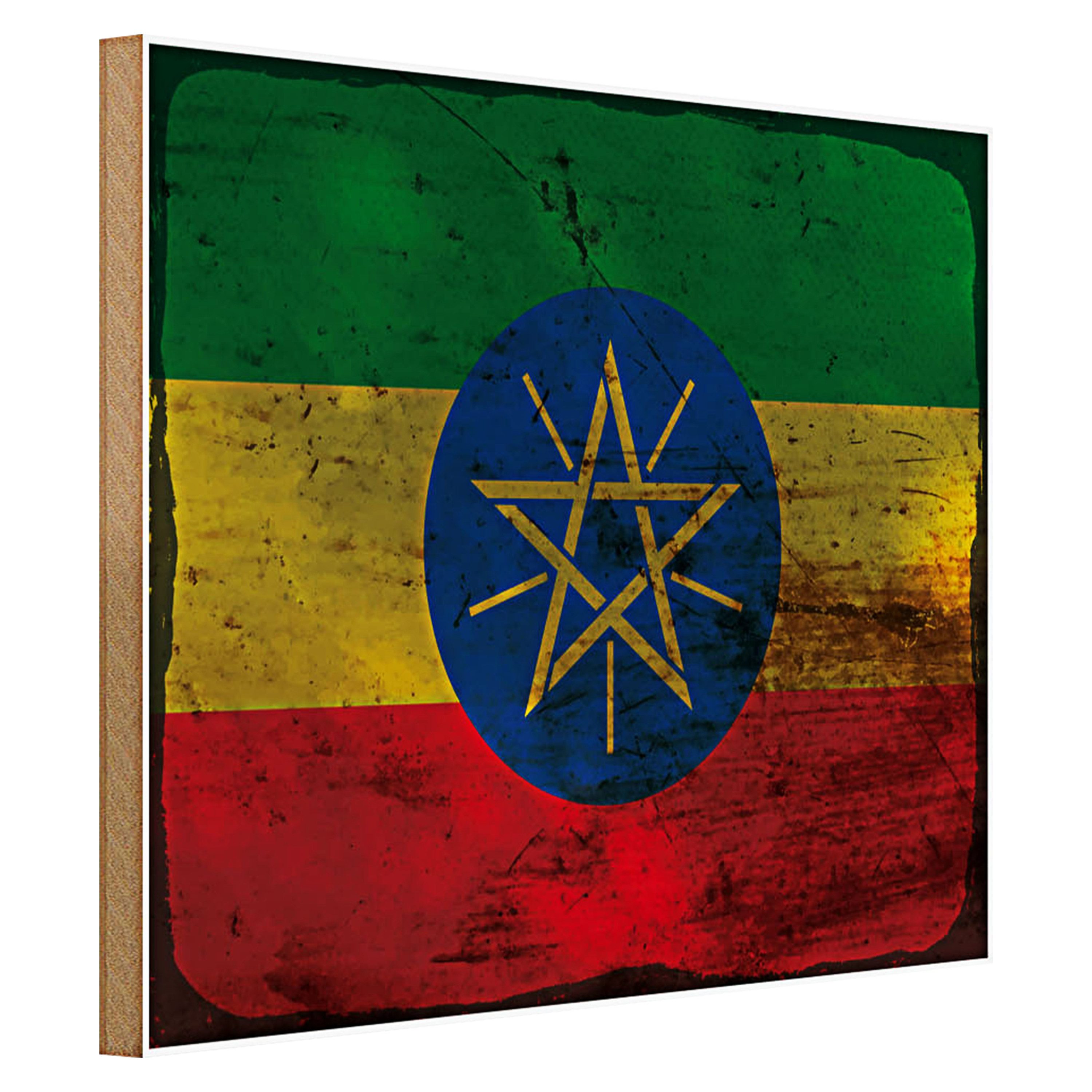 Roomando Holzbild Flagge Äthiopien 40x30cm Flag Ethiopia Rost