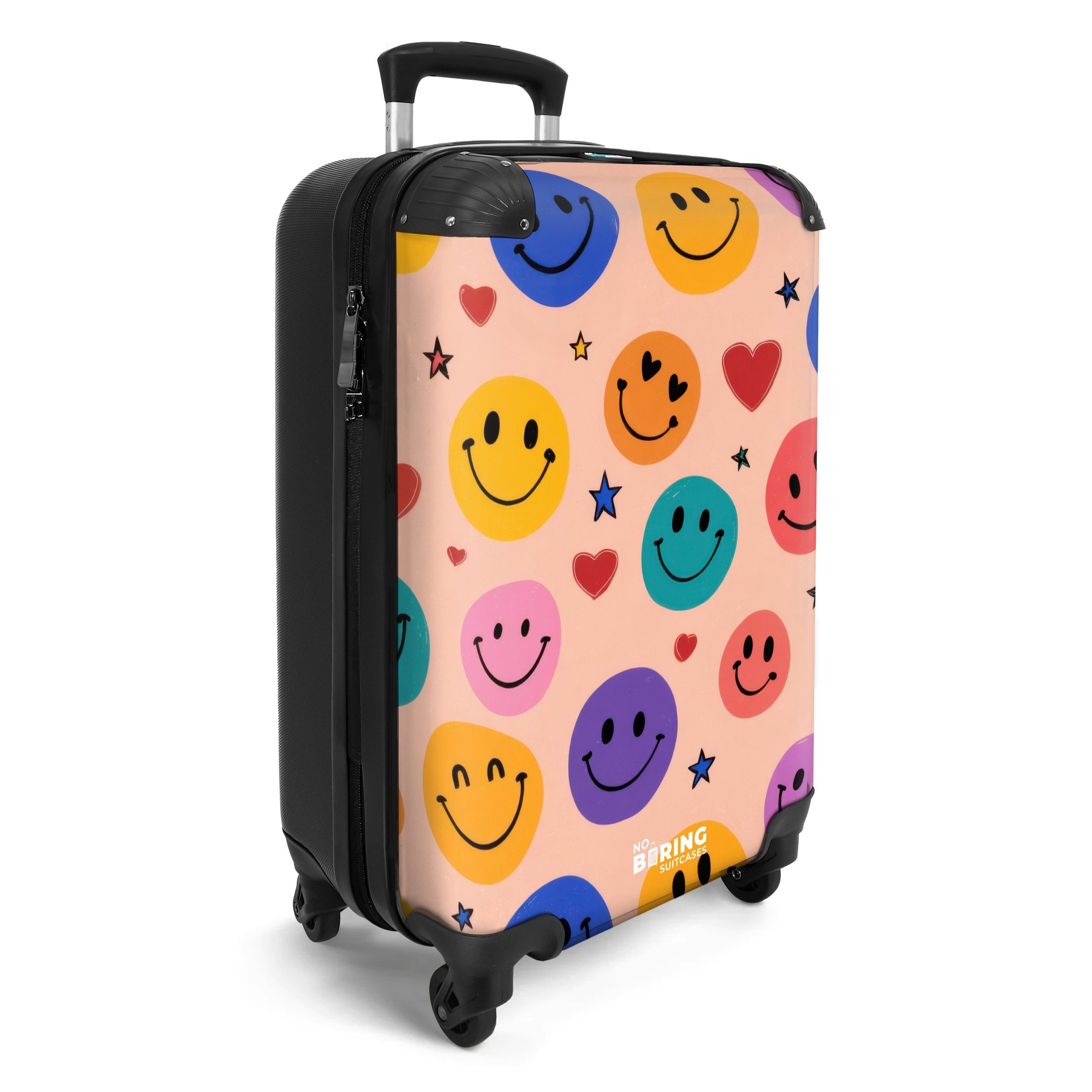 NoBoringSuitcases.com© Kinderkoffer Muster aus bunten Smiley-Gesichtern 55x35x20cm, Kinder Koffer Klein, Trolley Handgepäck, Reisekoffer – Bild 2 von 5