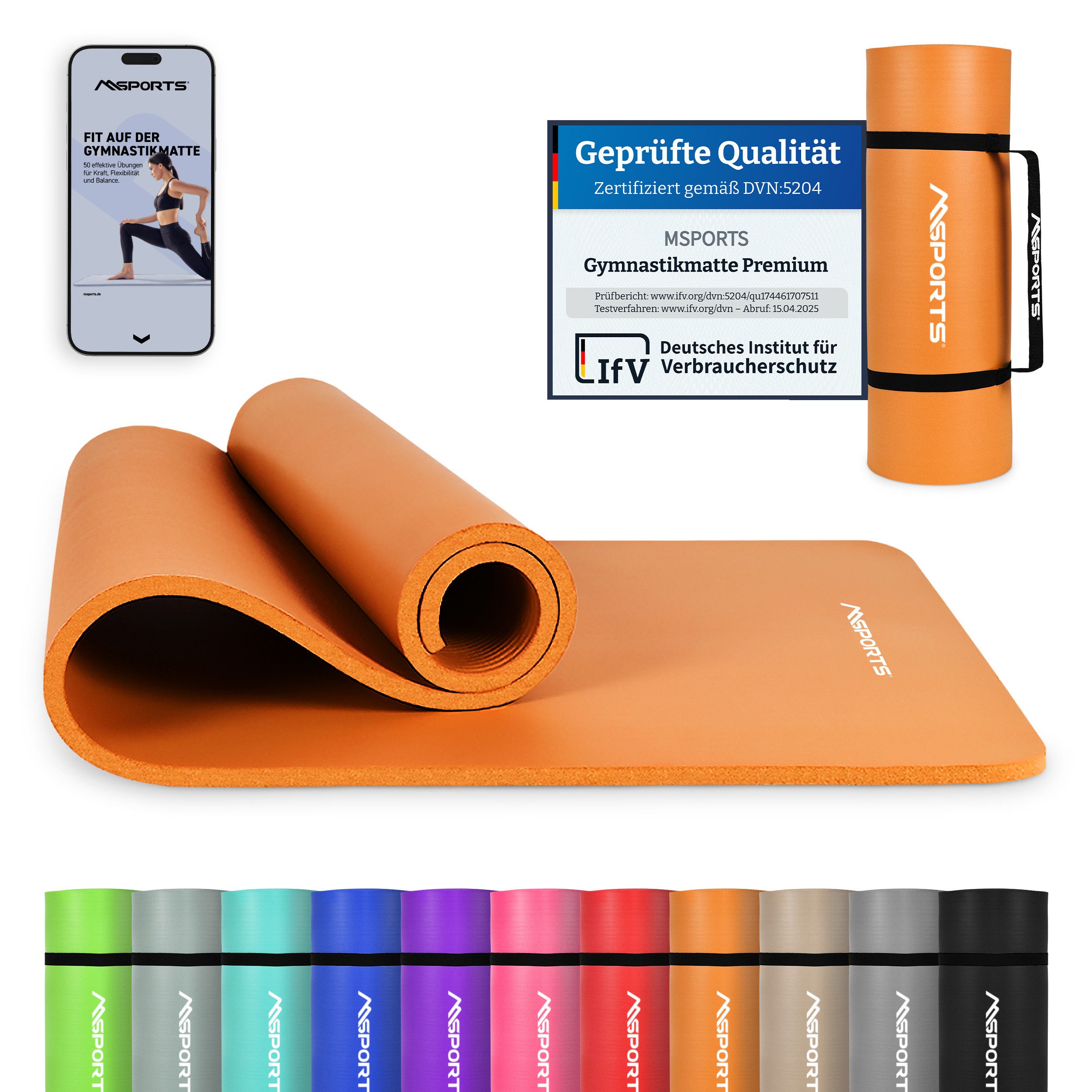 Gymnastikmatte Yogamatte inkl. Tragegurt + Poster + Workout App