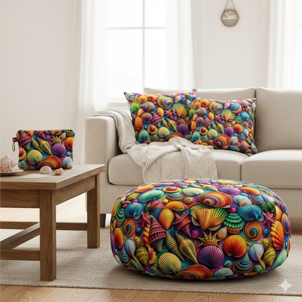 lillestoff Stoff Baumwollstoff Baumwolle Webware 3D-Optik Summer Muscheln Meer, Meterware, 50 cm x 150 cm