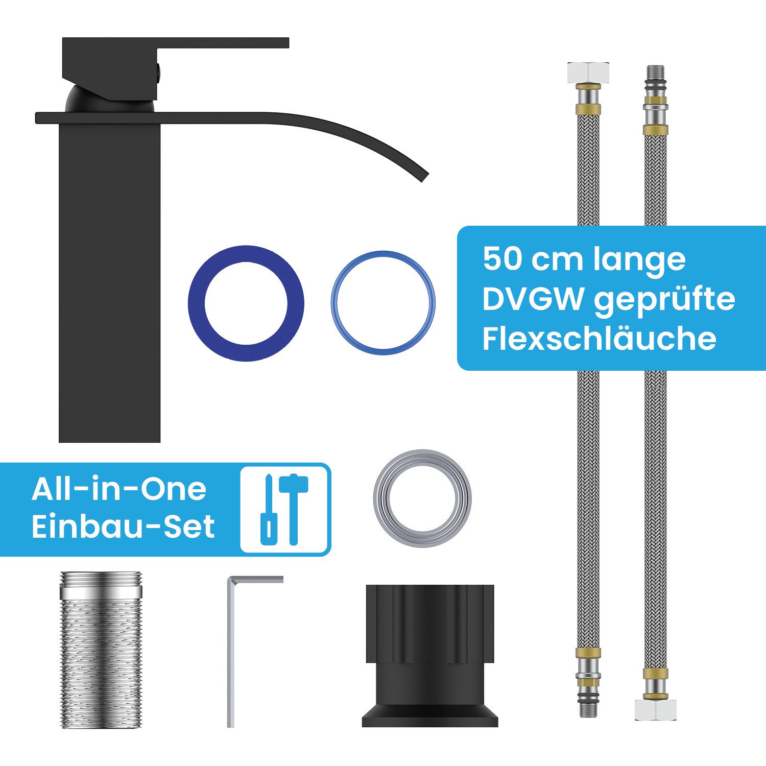 Bächlein Badarmatur Elegante Badarmatur Tamina (Schwarz) hochwertige Designarmatur mit Wasserfalloptik – Bild 5 von 5