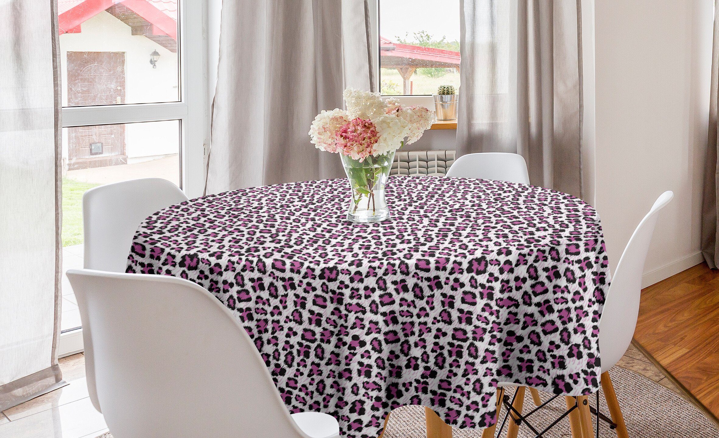 Abakuhaus für Dekoration, Esszimmer Leopard-Druck Girly-Rosa-Schwarz Küche Tischdecke Abdeckung Tischdecke Kreis