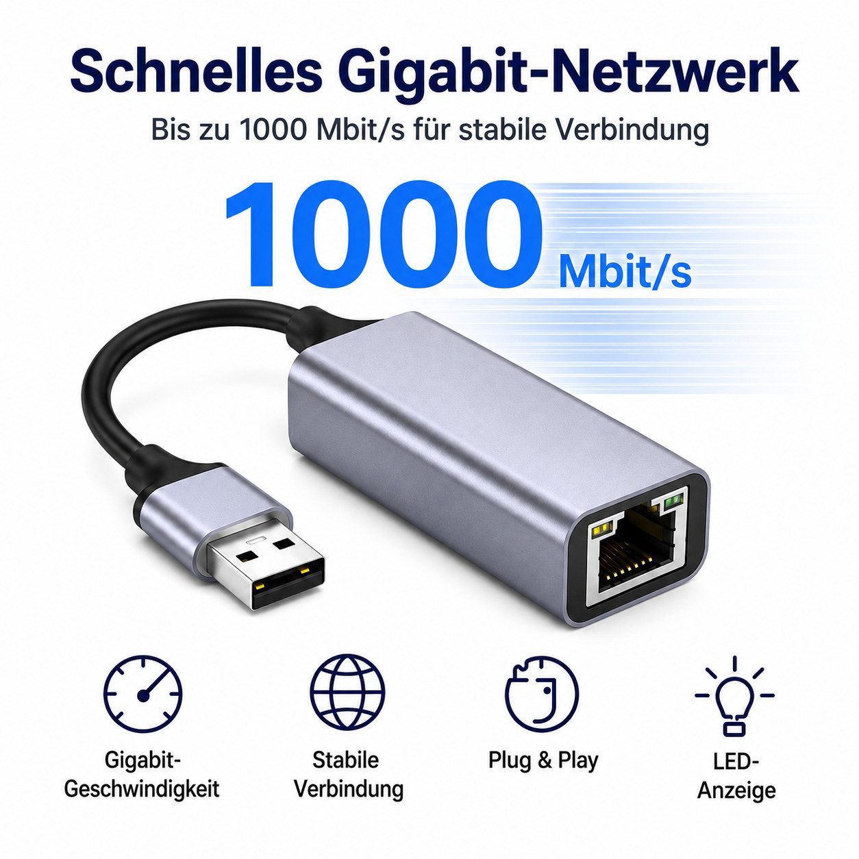 XEOOCE Netzwerkadapter, USB 3.0, Gigabit-Ethernet, 1 Stück Netzwerk-Adapter DVI-D zu USB Typ A