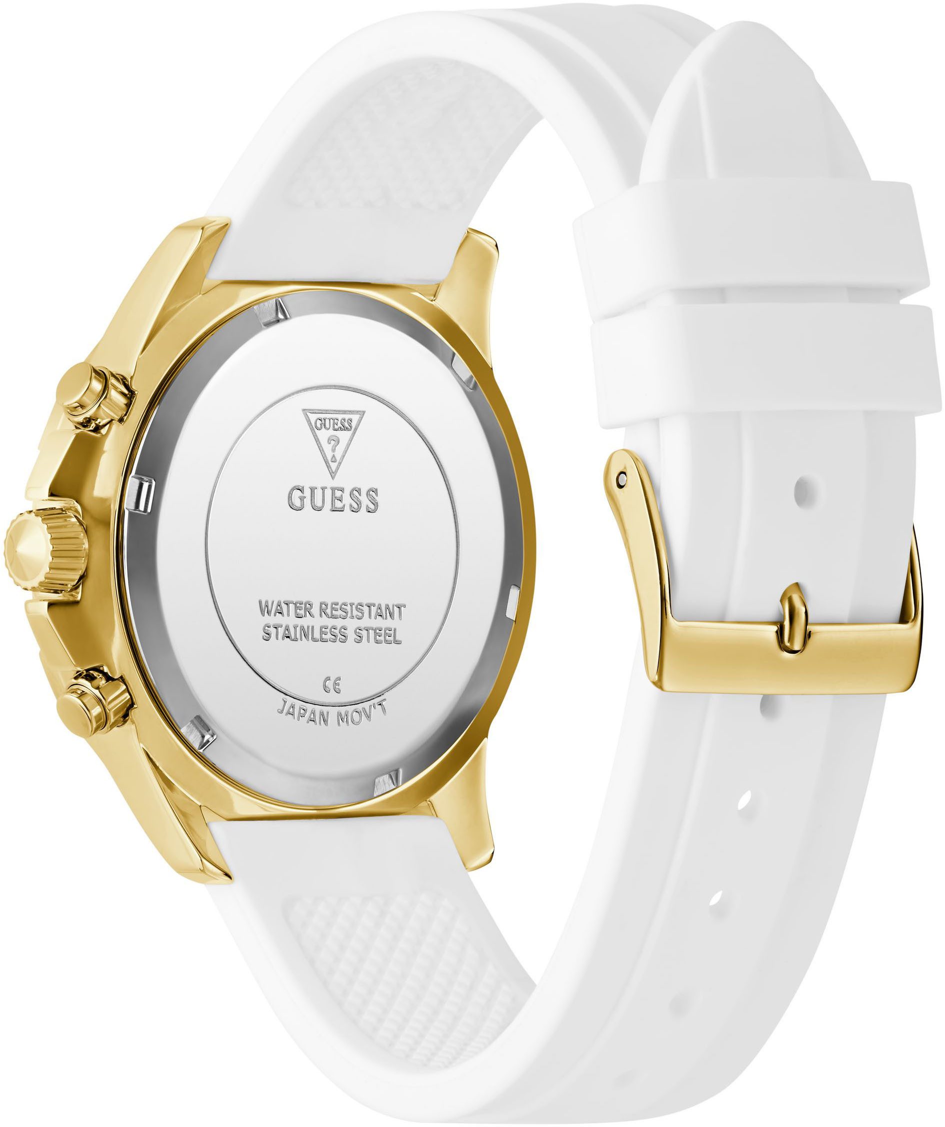 Guess Multifunktionsuhr MAJESTY GW0772L3, Quarzuhr, Armbanduhr, Damenuhr, Datum, Wochentag, Silikonarmband