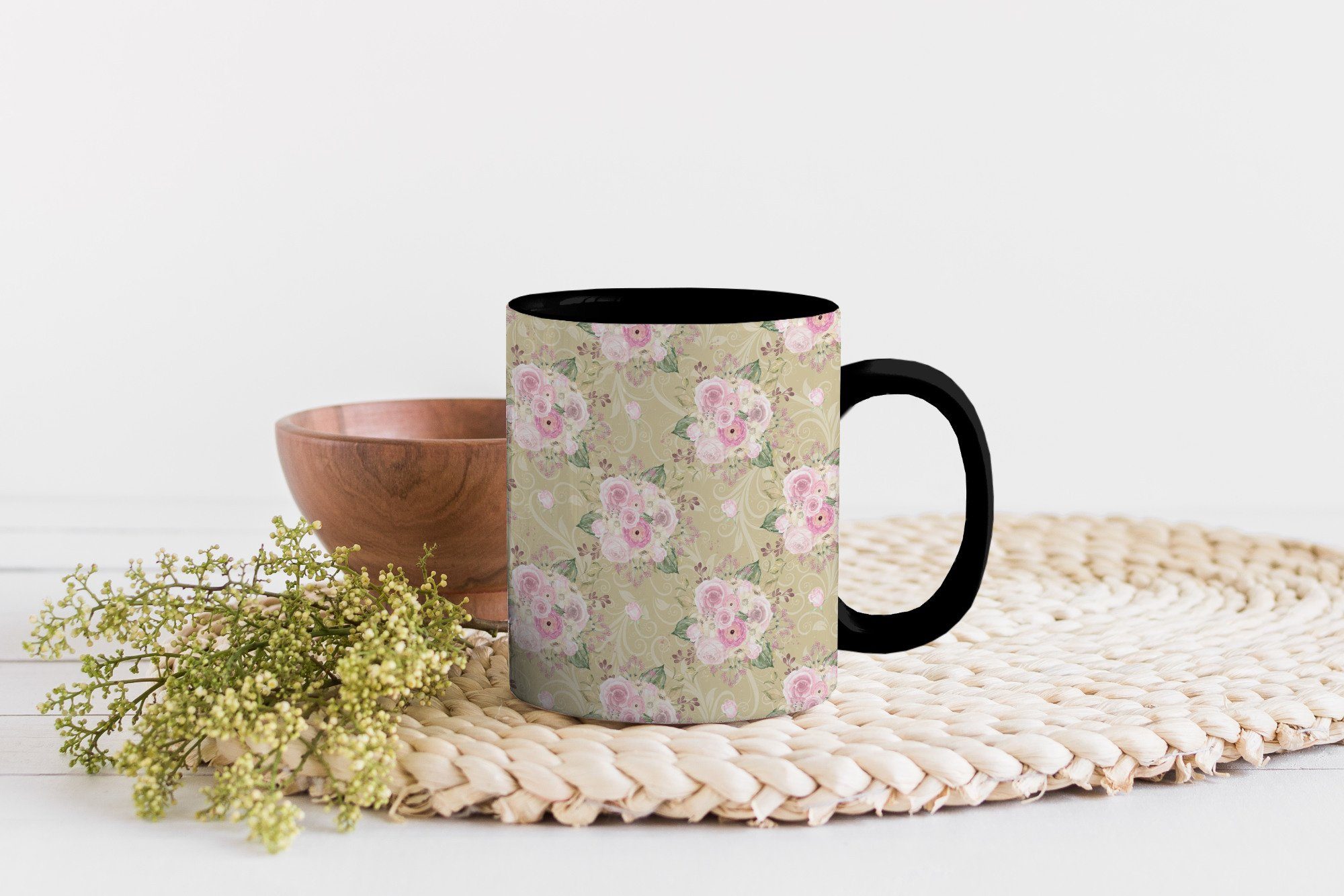 - Teetasse, Blumen, Tasse Rose Muster - Zaubertasse, Geschenk MuchoWow Kaffeetassen, Farbwechsel, Keramik,
