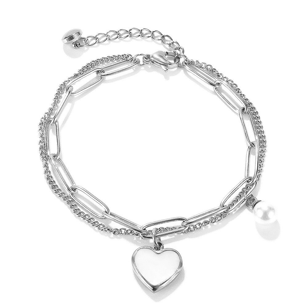 GLAMO Armband Damen Armband Edelstahl,Pfirsich Herz Perle,für Damen Mädchen Geschenk Silber | Armbänder