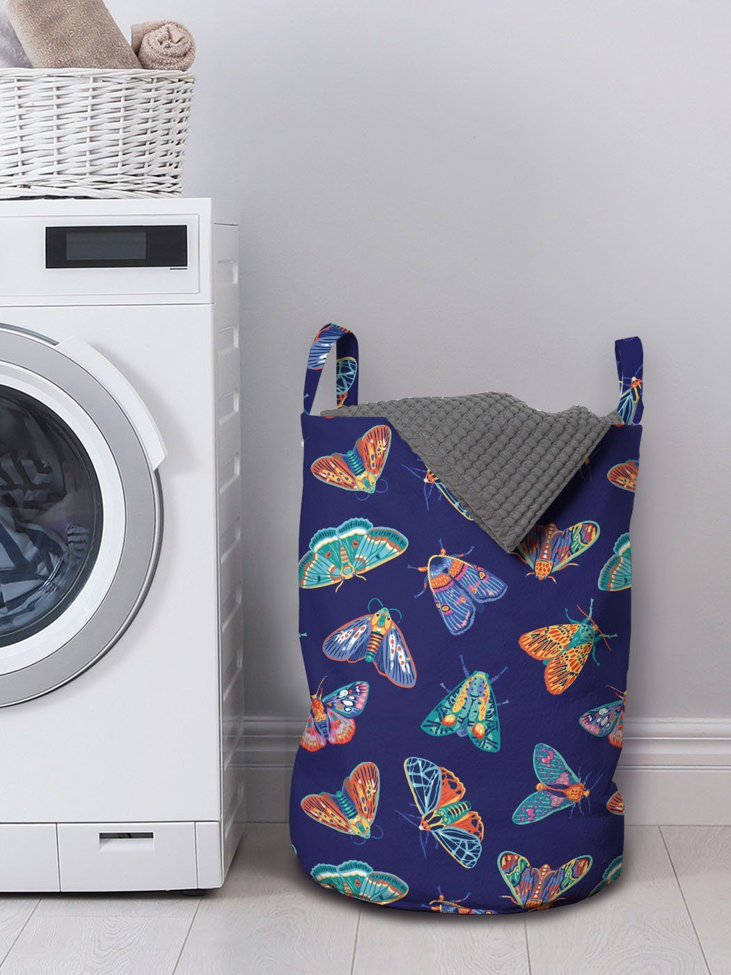 Wäschekorb für Kordelzugverschluss Tiere Kind Wäschesäckchen Abakuhaus Schmetterlinge mit Waschsalons, Griffen Different