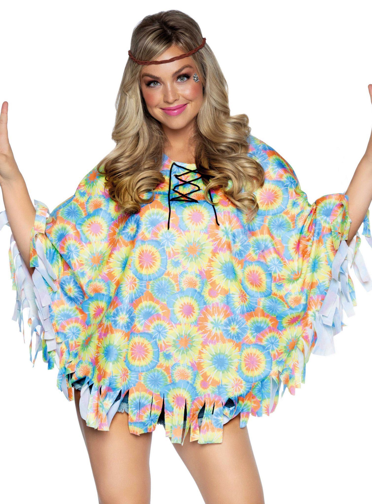 Leg Avenue Kostüm Hippie Poncho, Einfach schnell verkleiden mit diesem Flowerpower-Überwurf!