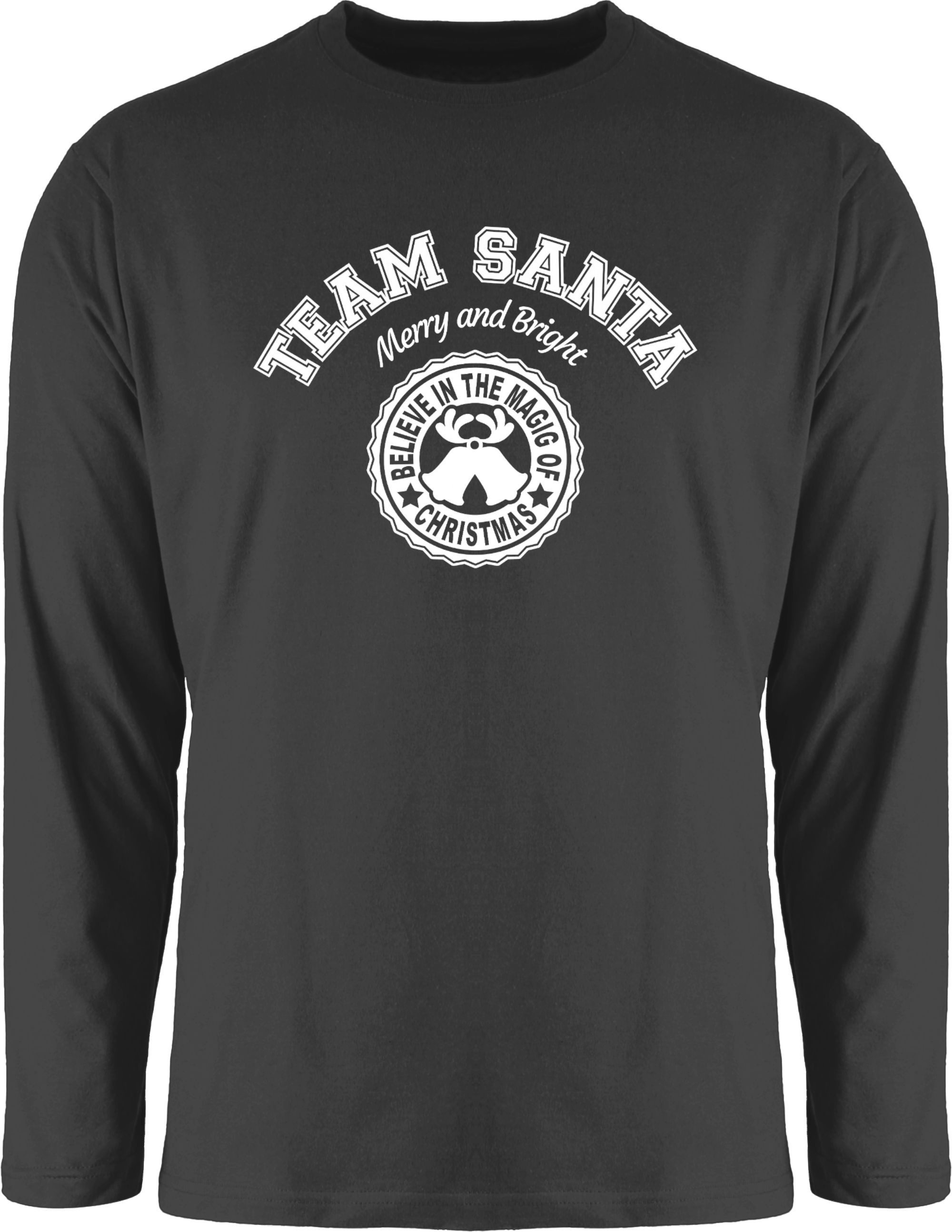 Rundhalsshirt Team Santa - Merry and Bright - weiß