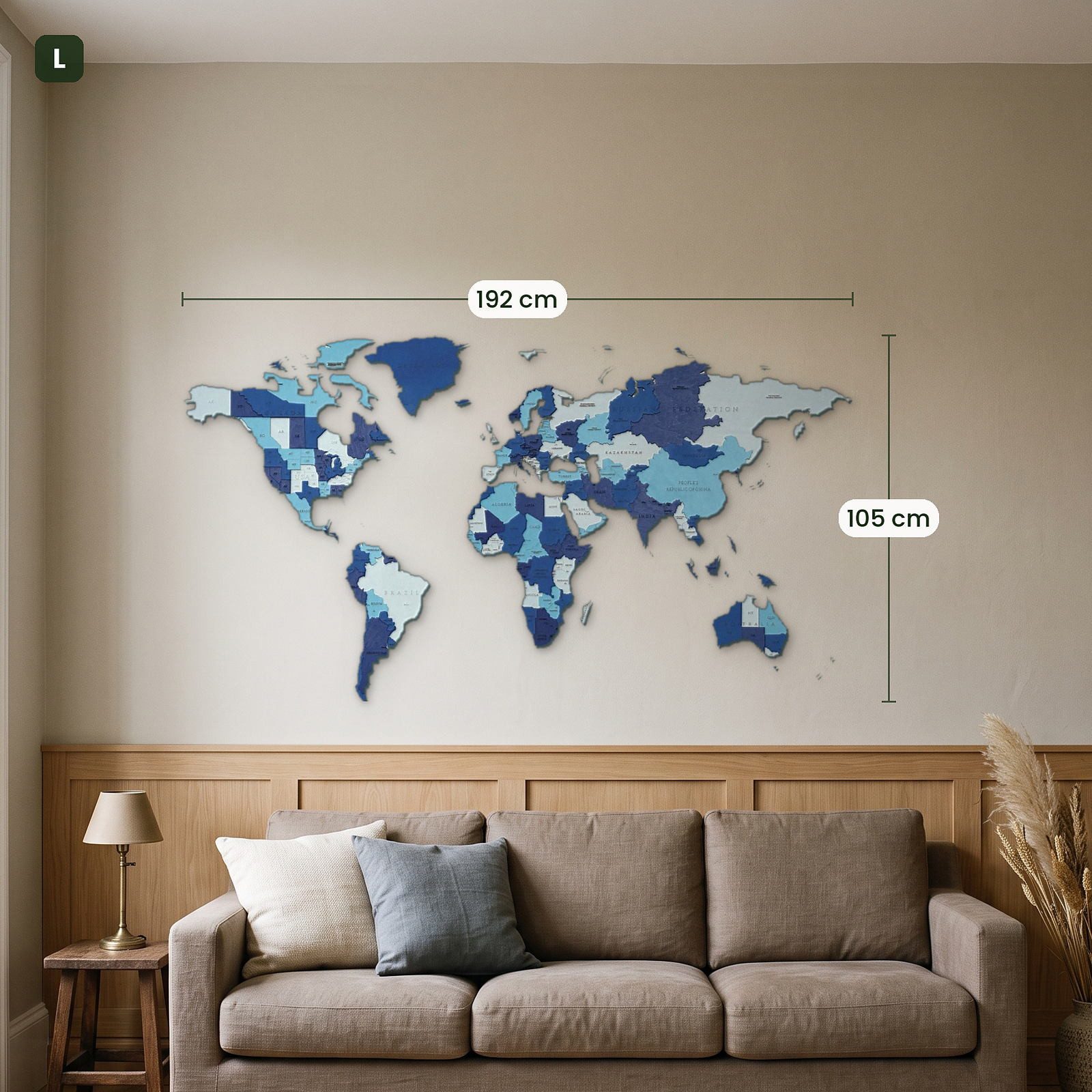 Eco Wood Art Wandbild Mehrfarbige Weltkarte Wandpuzzle aus Holz, Weltkarte