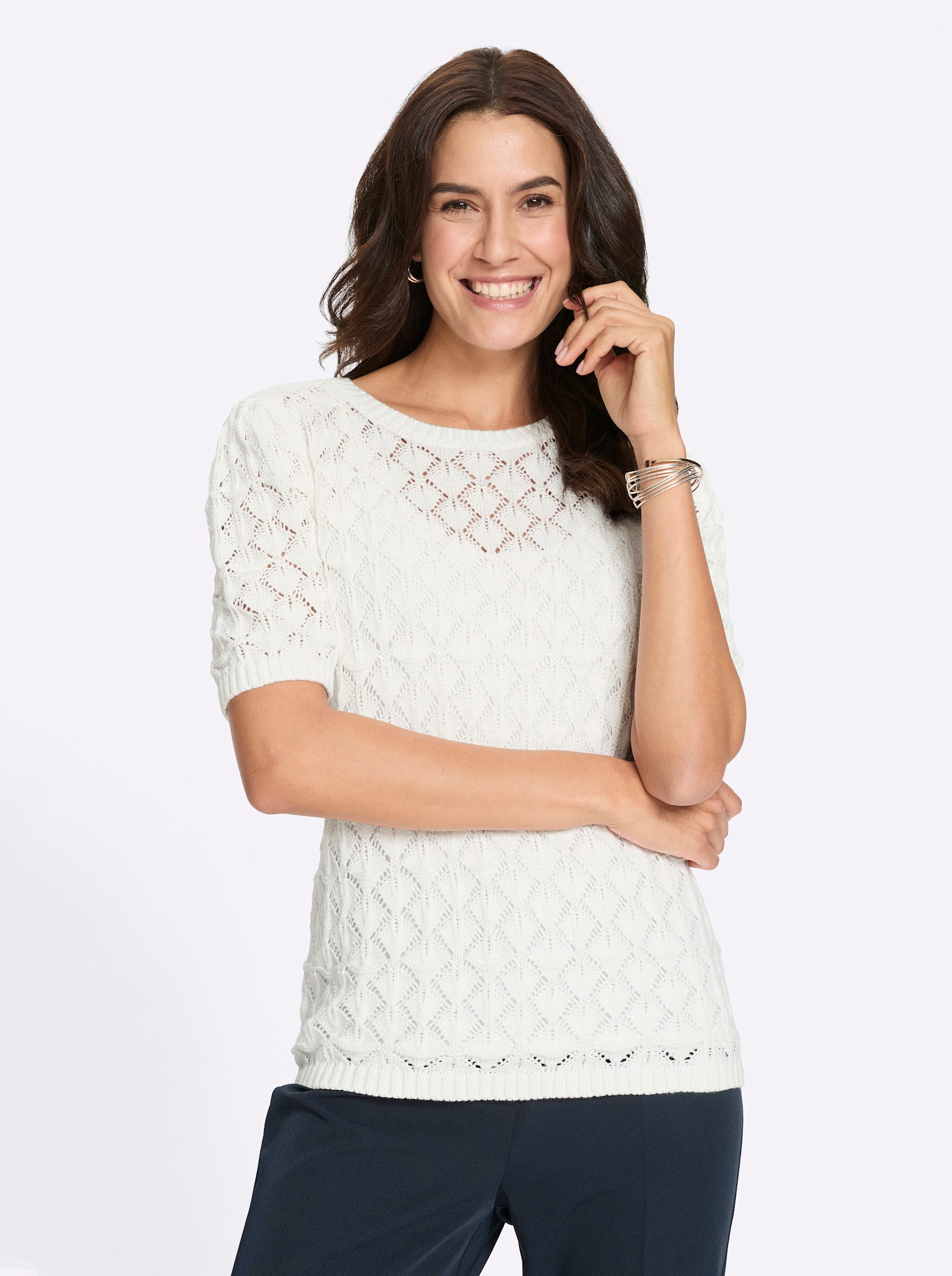 Witt Strickpullover Baumwoll-Pullover Kurzarm Ajour günstig online kaufen