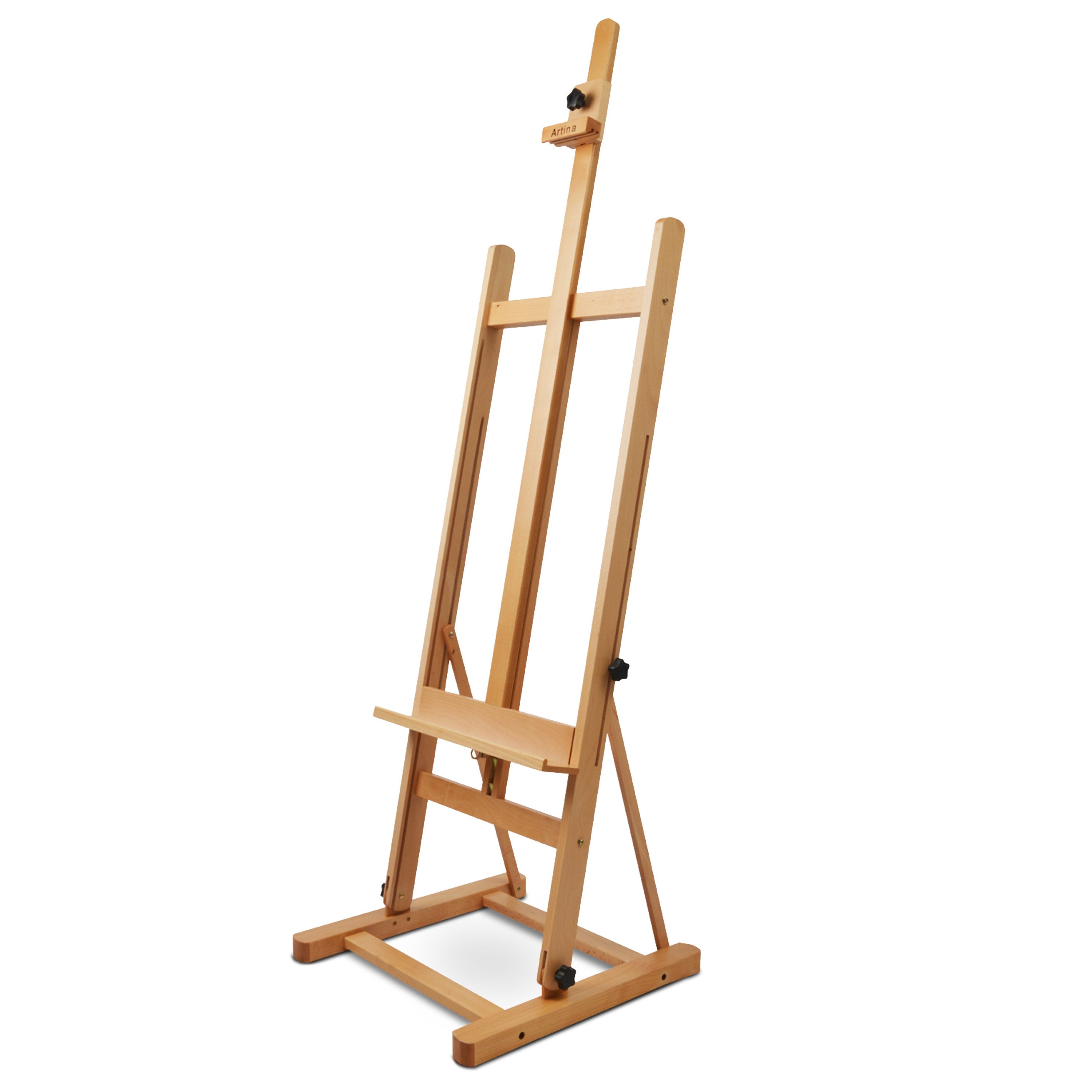 Artina Staffelei Atelierstaffelei Siena Staffelei für Leinwände bis 125 cm, Massive Holzstaffelei aus geöltem Buchenholz klappbar
