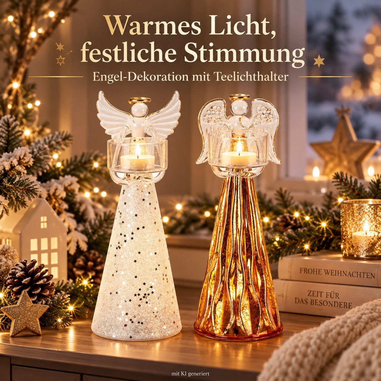 Weltbild LED-Dekofigur LED Engel mit Teelichthalter 2er Set Glas Deko Kerzenhalter, Weihnachtsdeko Adventsdeko Lichterdeko Tischdeko Winterdeko – Bild 4 von 5