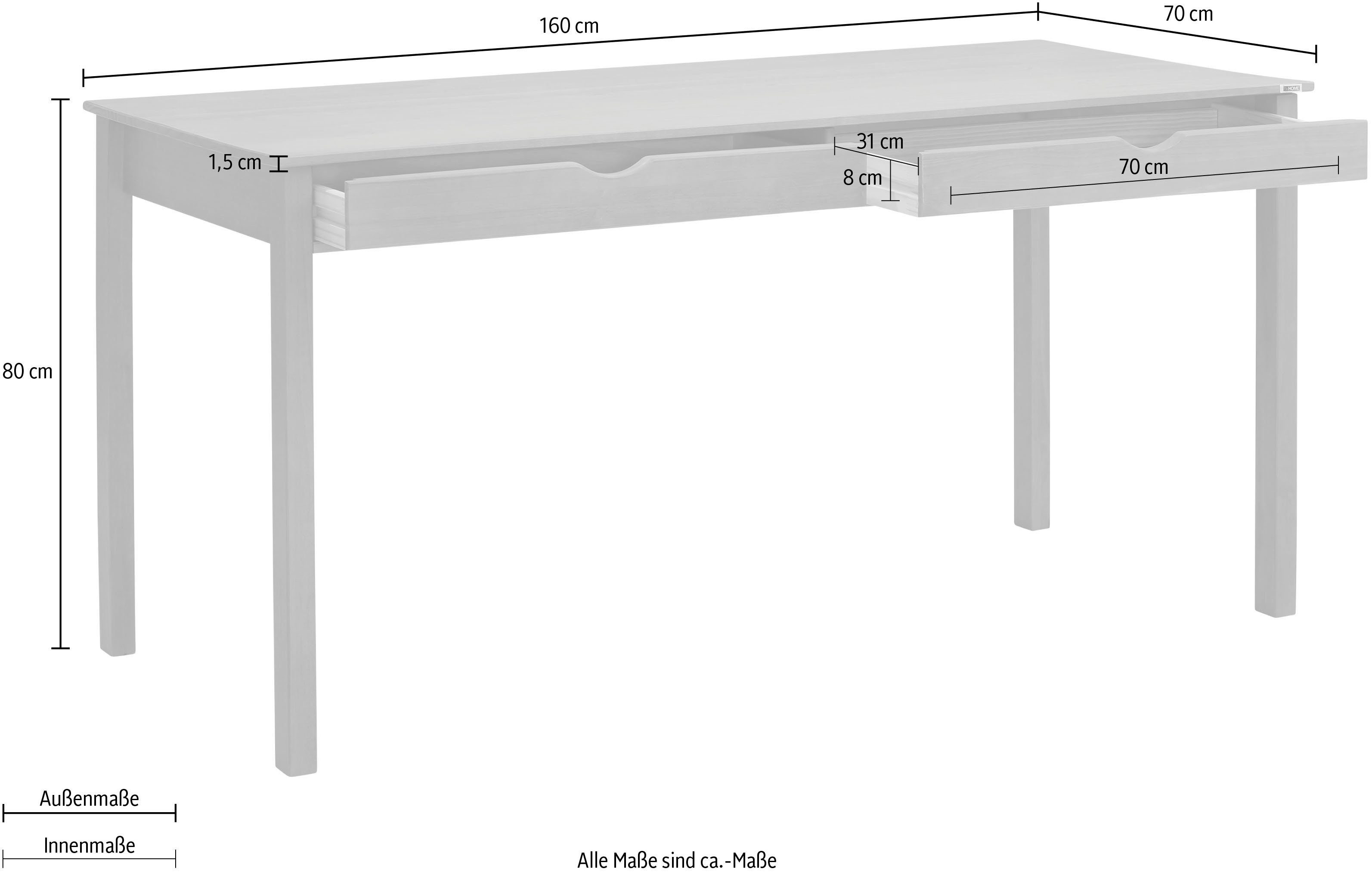INOSIGN Schreibtisch Gava (1-St), Kiefer massiv, 80 weiß Höhe Griffmulden, cm eingefräste