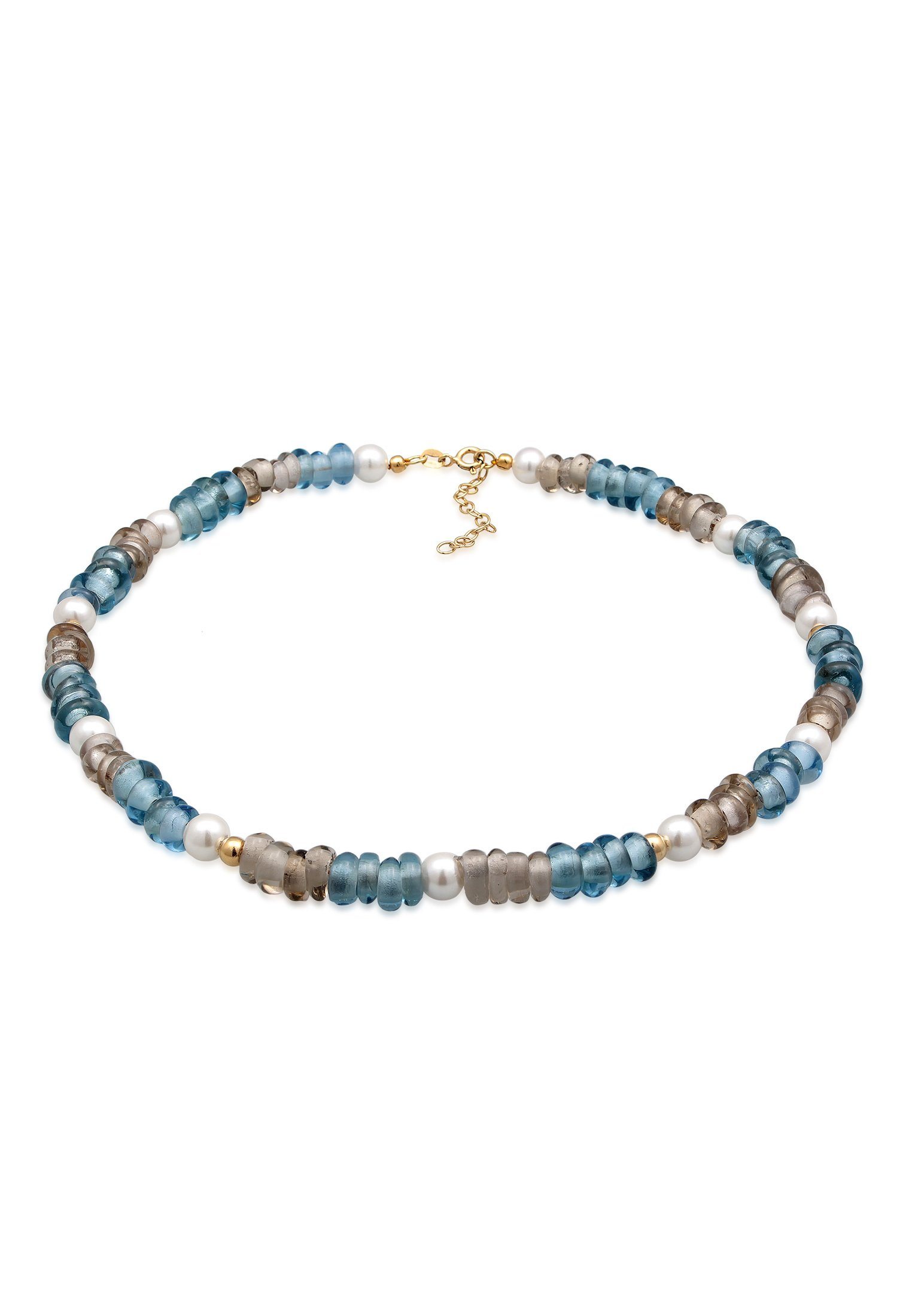 Valentinstagsgeschenk Elli Perlenkette Choker Glasperlen Muschelkernperlen 925 Silber, bunt