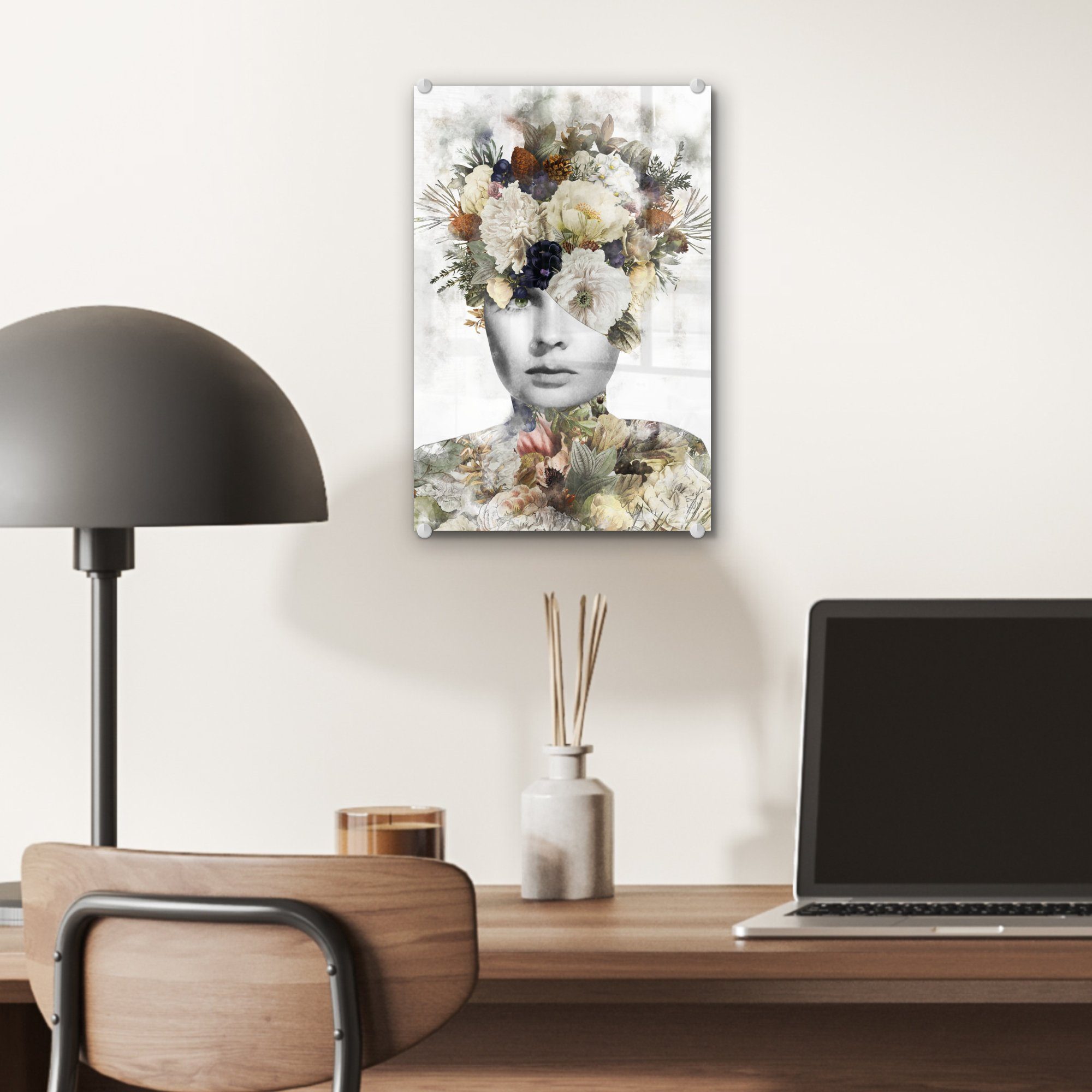 MuchoWow Acrylglasbild Blumen Foto Wanddekoration - St), Bilder auf - Glas auf - (1 Glas Scherben, Frau - Glasbilder Wandbild 