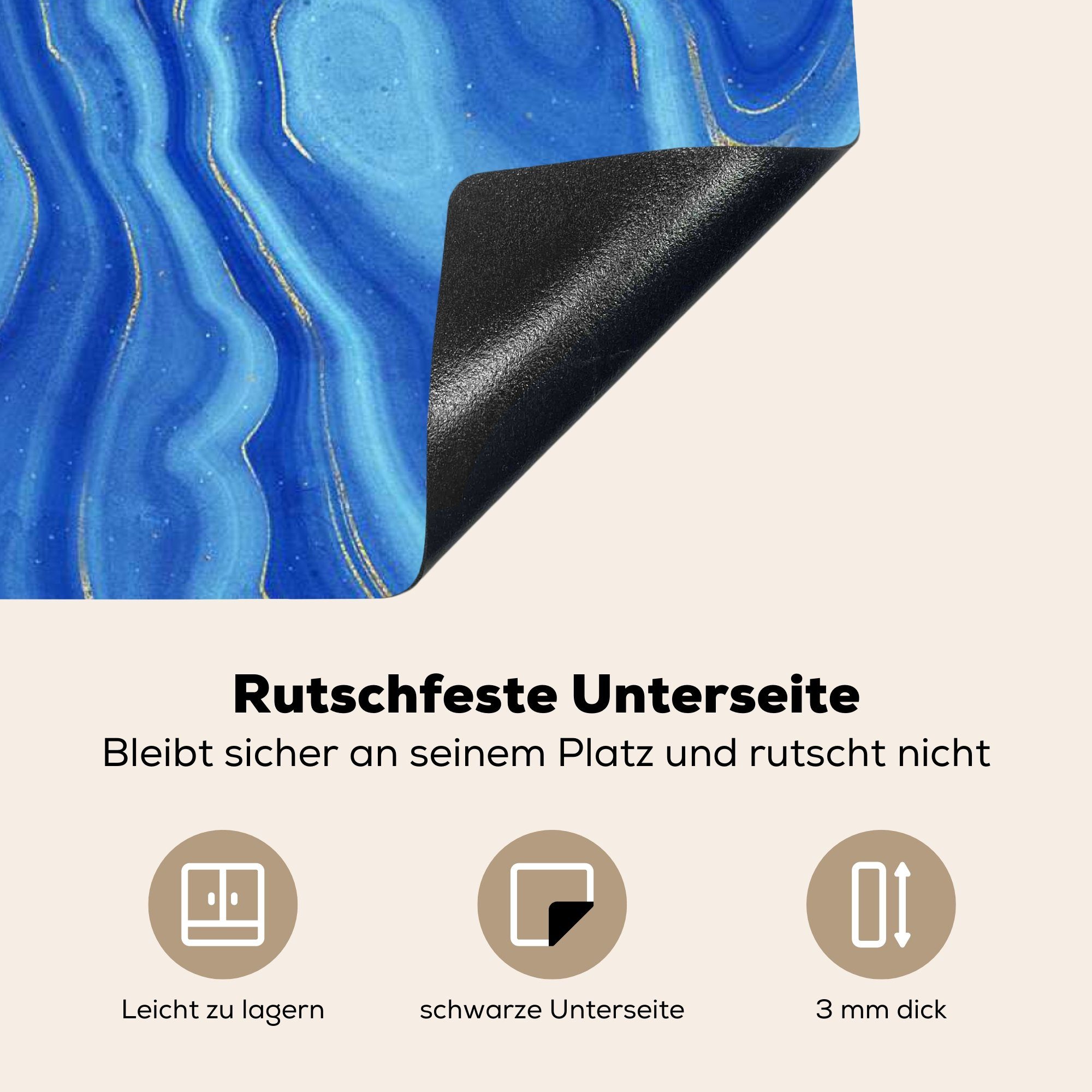 MuchoWow 78x78 (1 tlg), - Ceranfeldabdeckung, Vinyl, cm, - für küche Herdblende-/Abdeckplatte Muster, Blau Arbeitsplatte Marmor
