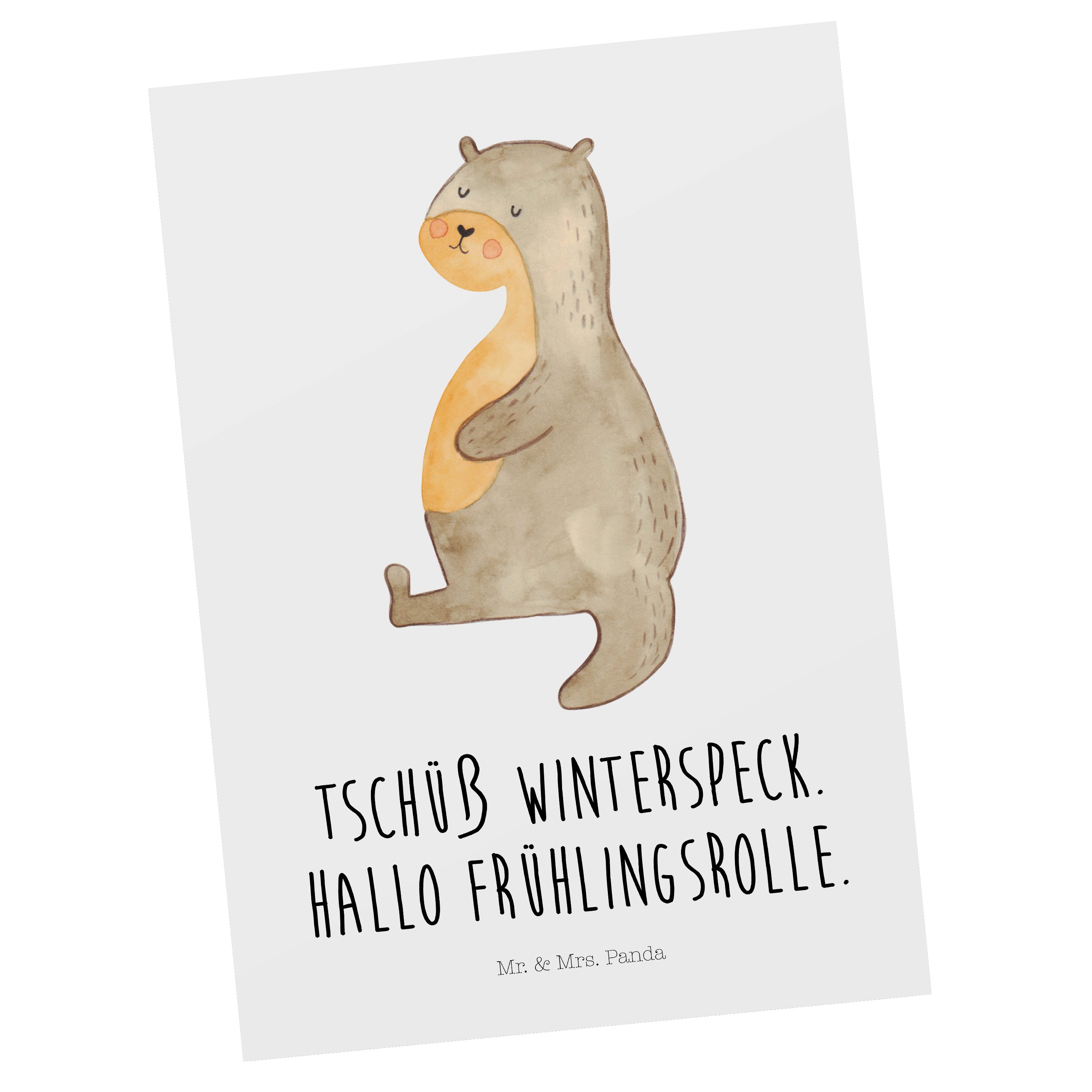 Mr. & Mrs. Panda Postkarte Otter Bauch - Weiß - Geschenk, Grußkarte, dick, Karte, Sportmuffel, G
