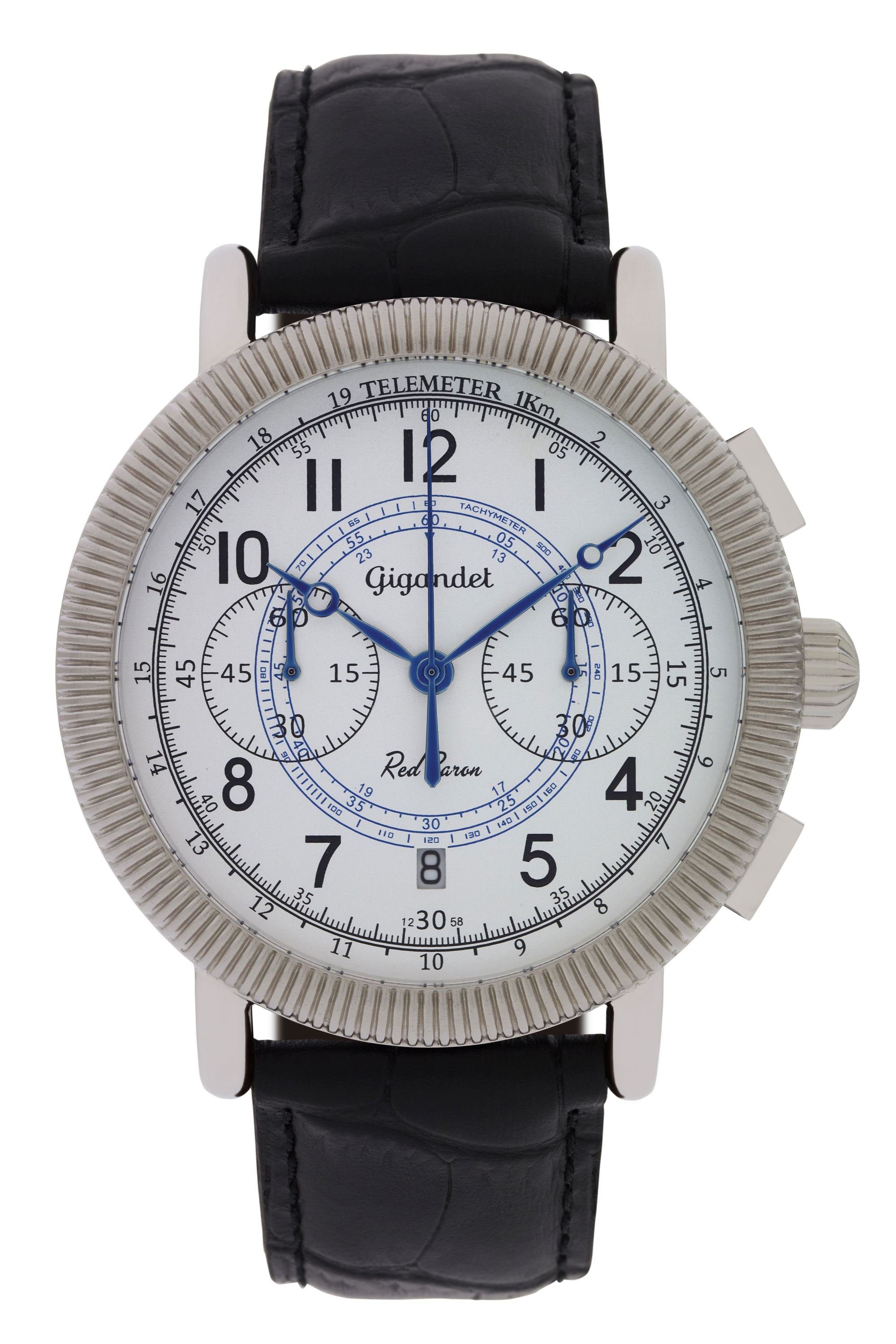 Gigandet Chronograph Armbanduhr, Herrenuhr, Fliegeruhr, 46mm, RED BARON IV G19-004 G19-004, Mineralglas, Datumsanzeige, Lederband, 10bar/100m wasserdicht
