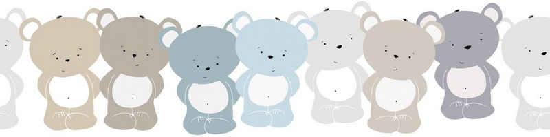 A.S. Création Bordüre Cute Bears, glatt, Tapete Kinderzimmer Blau Braun Weiß