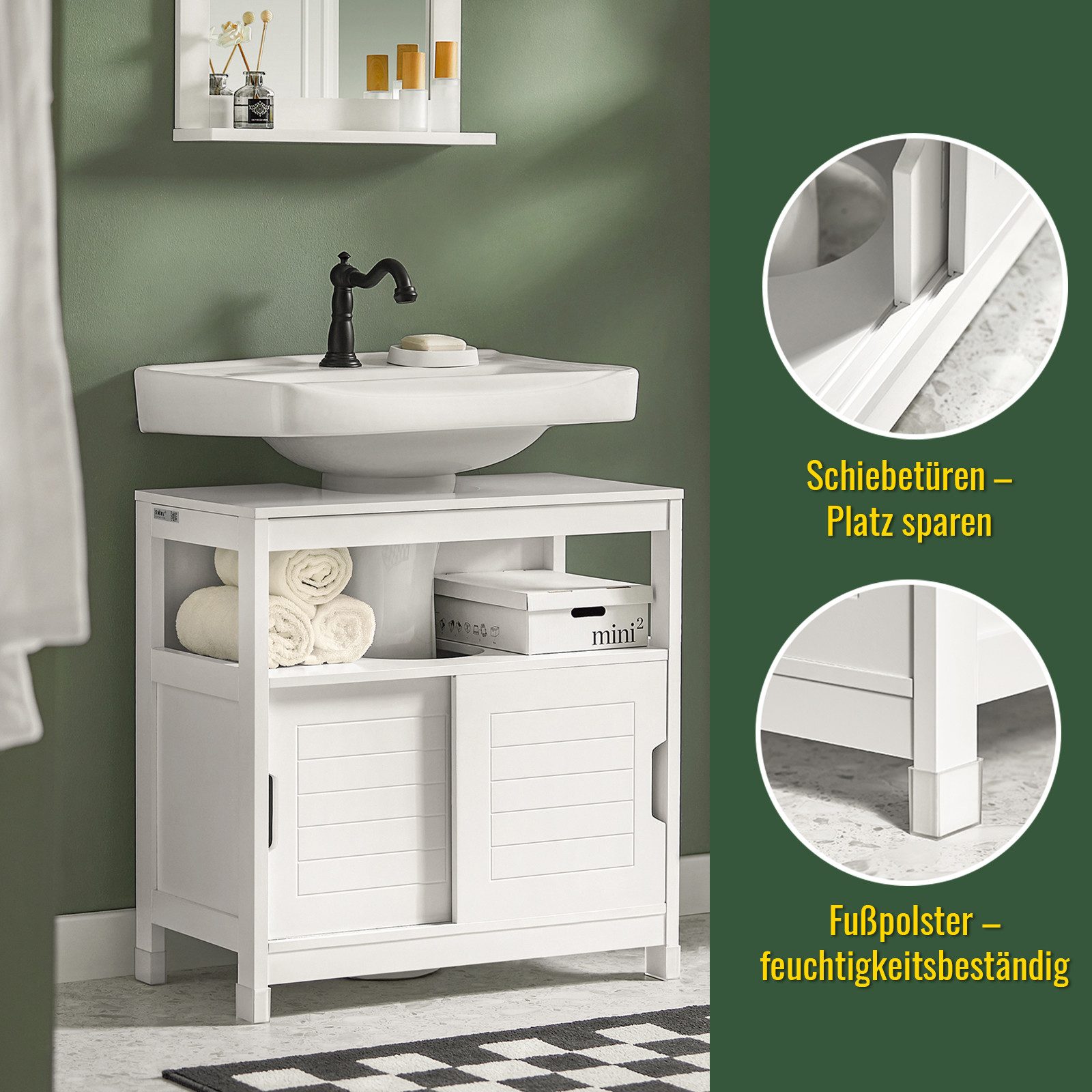 SoBuy Waschbeckenunterschrank mit Fußpolster Holz Weiß 60 cm FRG128-II-W günstig online kaufen