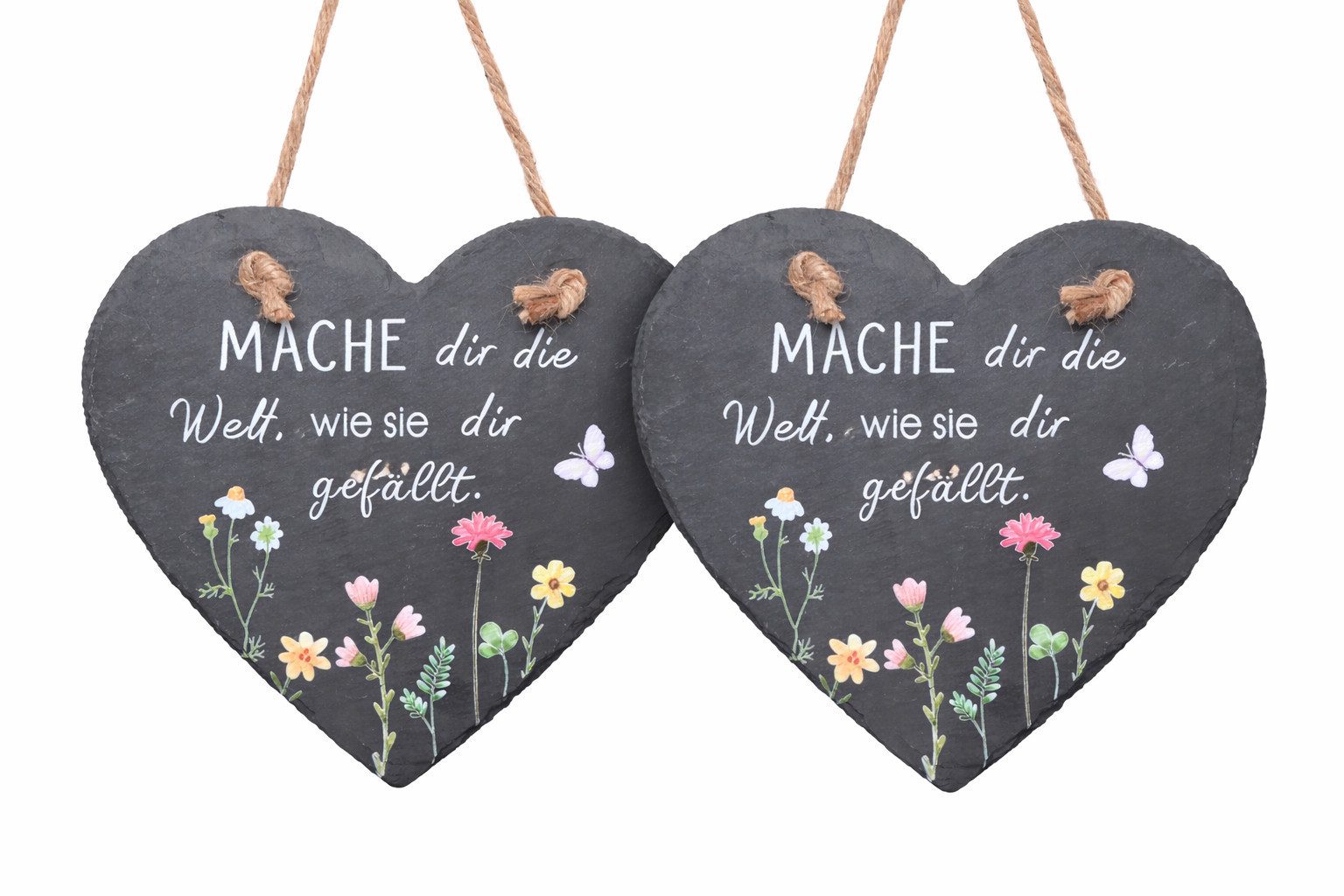 finehomegarden Wanddekoobjekt 2x Spruchschild Schiefertafel zum Aufhängen "Mache dir die......" (Set, 2 St., 2er Set), Schieferplatte Eingangstür Gartentür H15cm Garten