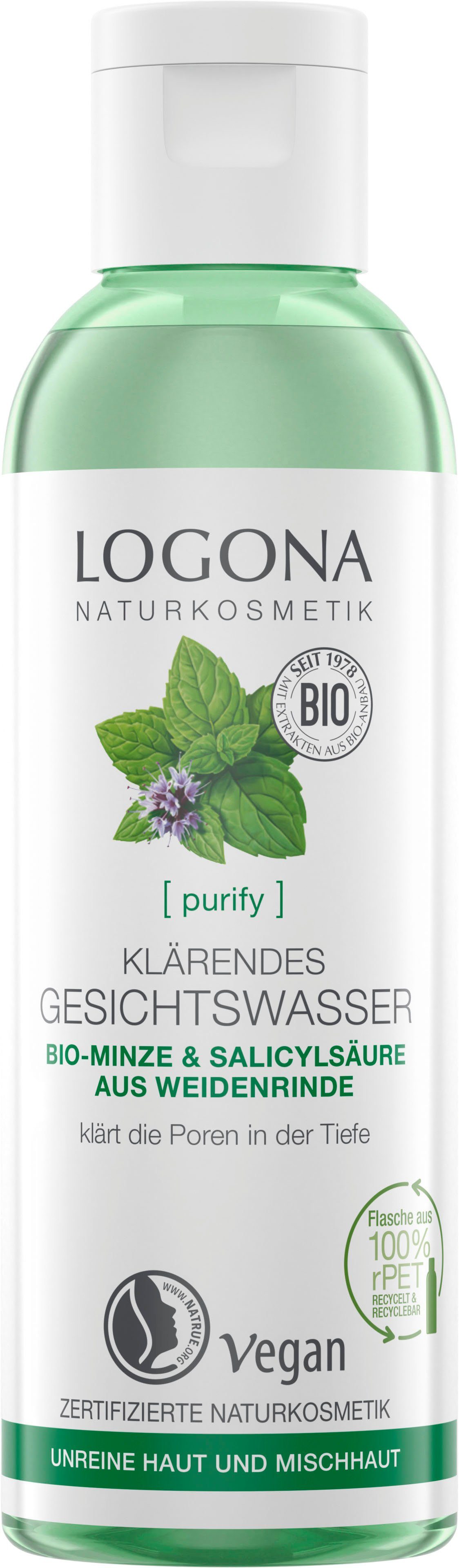LOGONA Gesichtswasser Logona [purify] Klärendes Gesichtswasser, NaTrue  zertifizierte Naturkosmetik mit veganer Formel