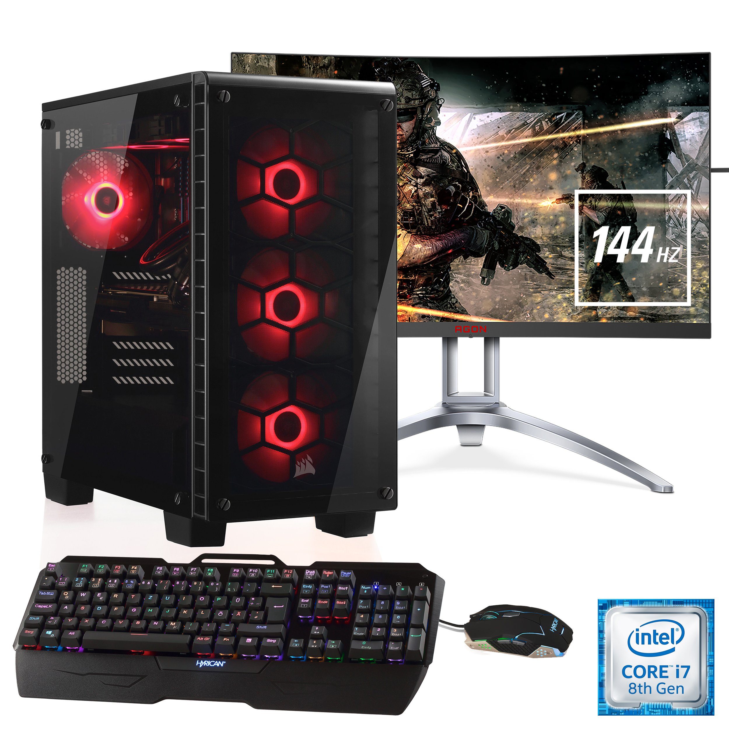 Hyrican Gaming PC i7-8086K, RTX 2070, 16GB RAM + 69 cm (27) TFT ...