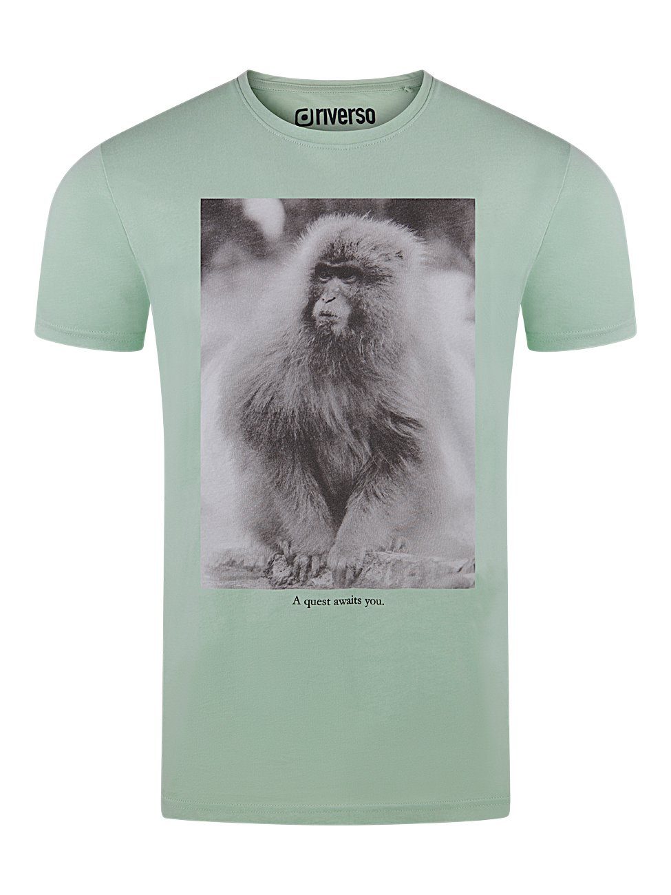 riverso T-Shirt Herren Fotoprintshirt RIVCharly Regular Fit (1-tlg) Kurzarm Tee Shirt mit Rundhalsausschnitt aus 100% Baumwolle Grün (AJD)