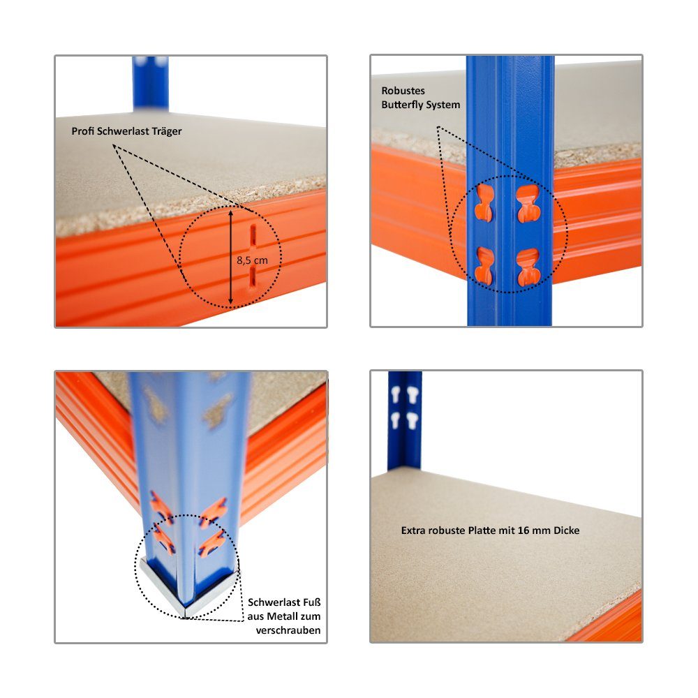 180x200x60 Fachlast Schwerlastregal Profi Blau/Orange 500kg, HxBxT Blau Rhino, cm, PROREGAL® Schwerlastregal
