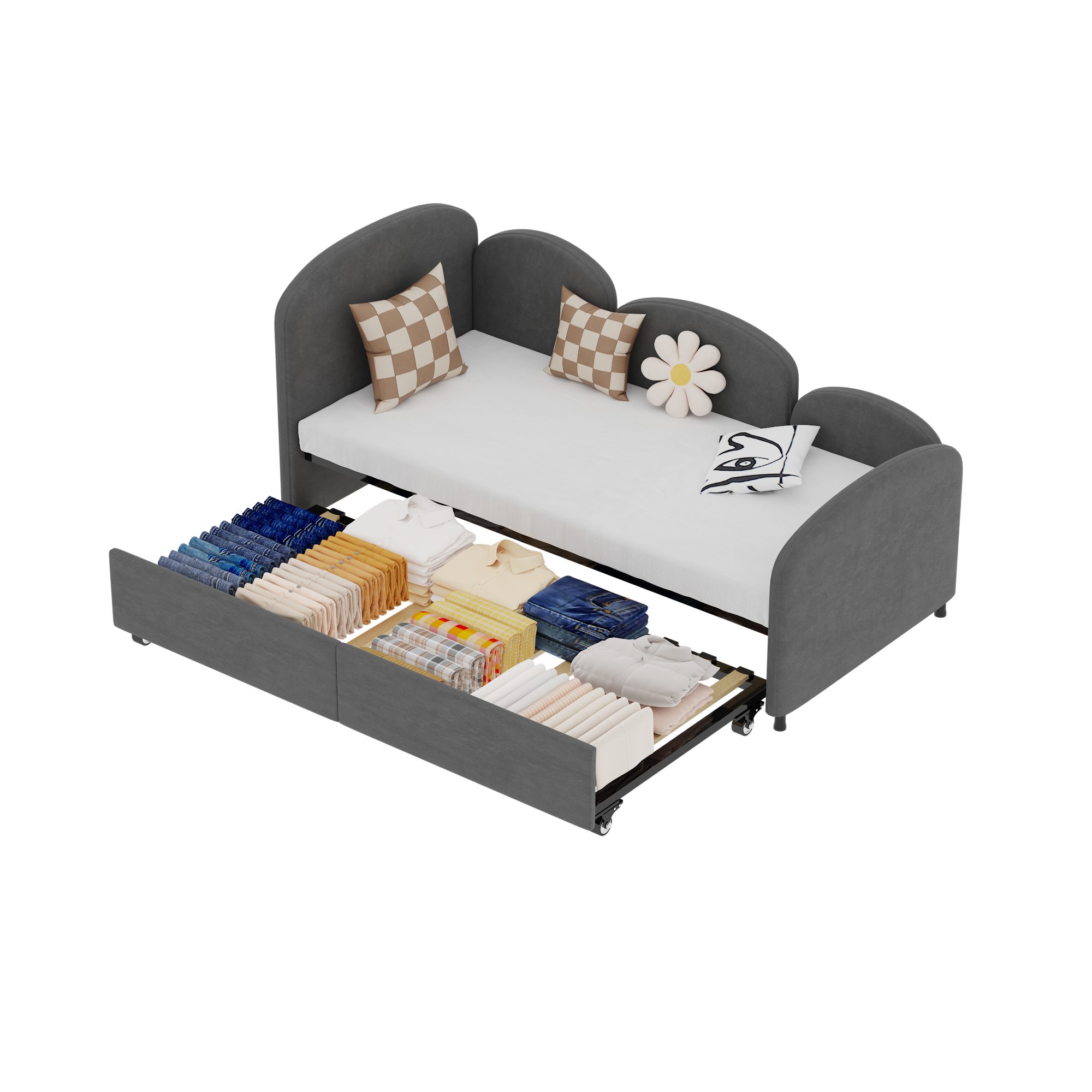 HAUSS SPOLE Polsterbett 2-in-190(180)*190cm Schlafsofa mit Ausziehbett, Sicherheitsrand Design