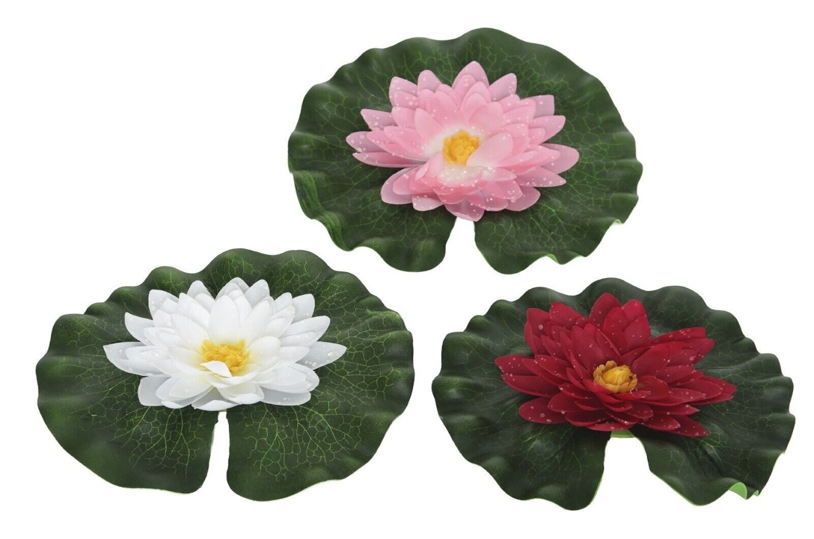 Kunstpflanze Lotusblüten in weiß+rosa+rot Blättern Deko Ø 20 cm 3er Set, Kaemingk