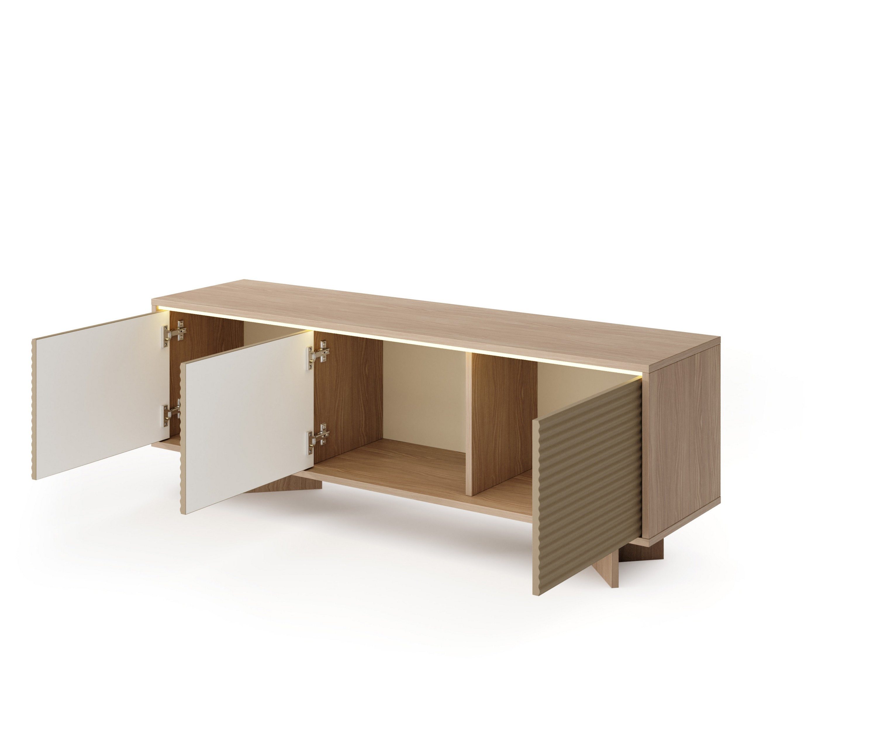 Masseno Lowboard RIGATO 153,9 cm TV-Schrank mit 3 Türen Beige