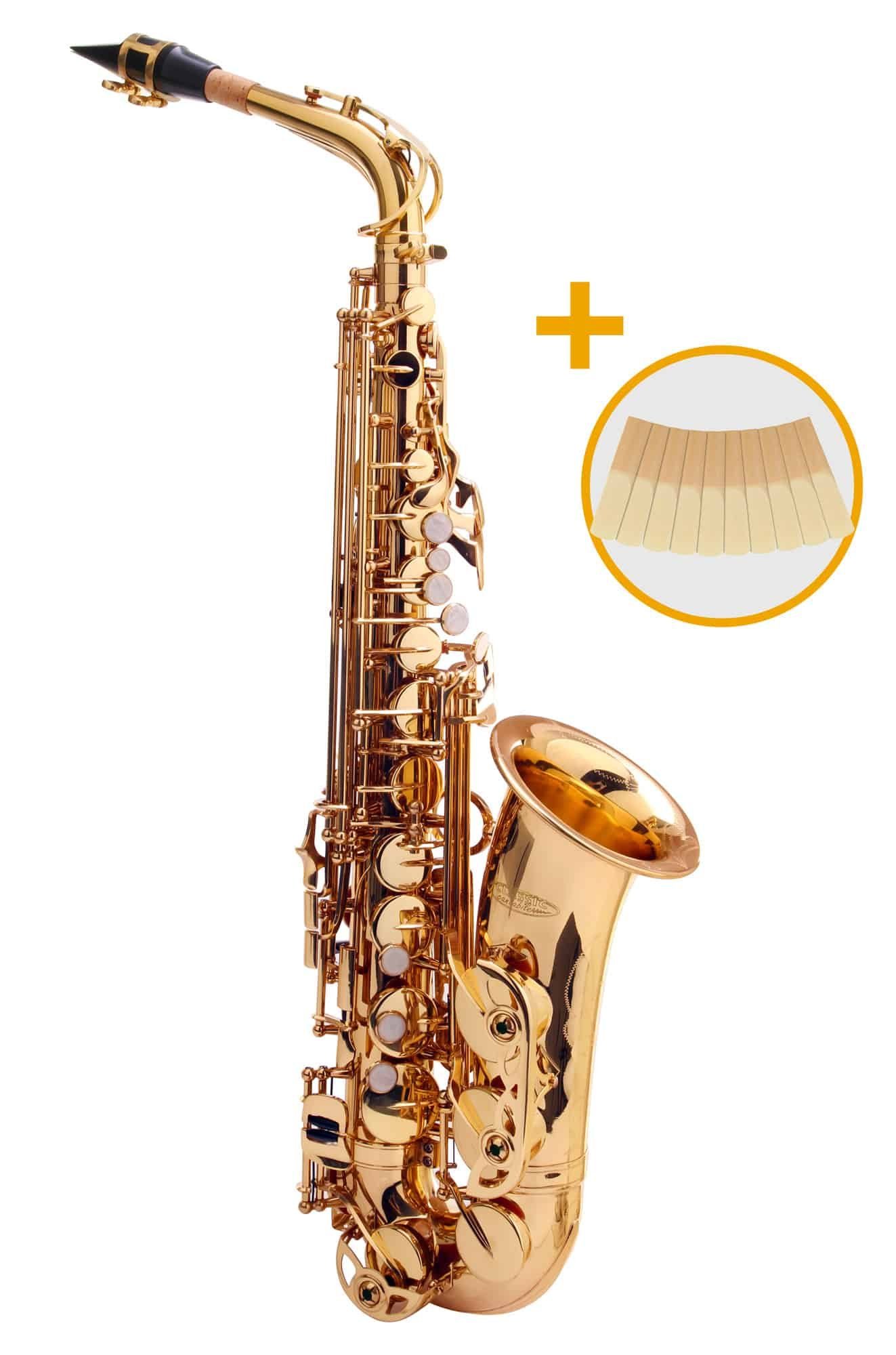 Classic Cantabile Saxophon Alt Saxophon, Alto Sax Spar-Set, 6-St., Set mit Koffer, Zubehör und Blätter, Altsaxophon mit Hoch-Fis-Klappen