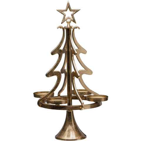 my home Adventsleuchter Tannenbaum, Weihnachtsdeko (1 St), Kerzenständer aus Aluminium, Höhe 28 cm