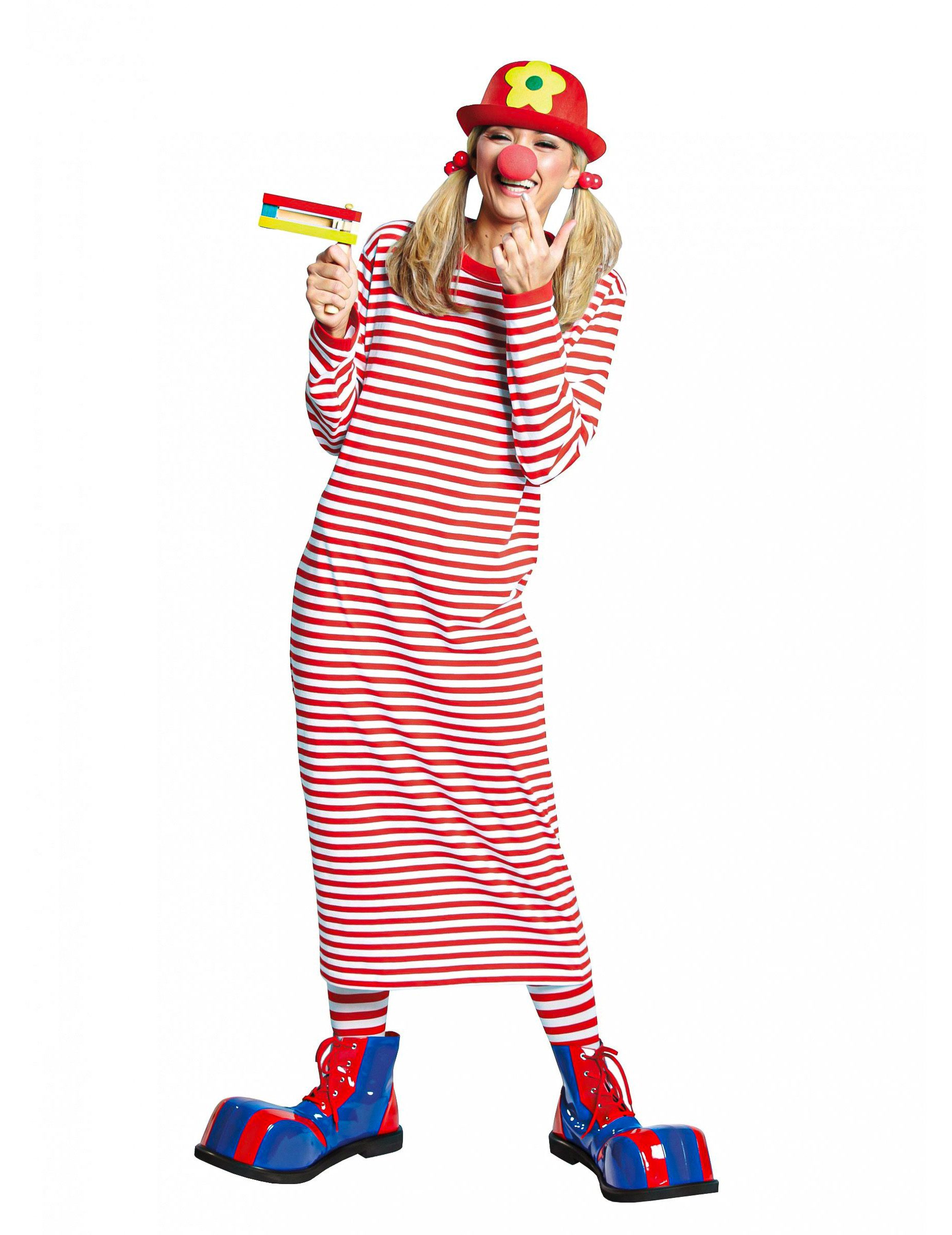 Espa Partyanzug Langes Clownskleid geringelt für Damen rot-weiß günstig online kaufen